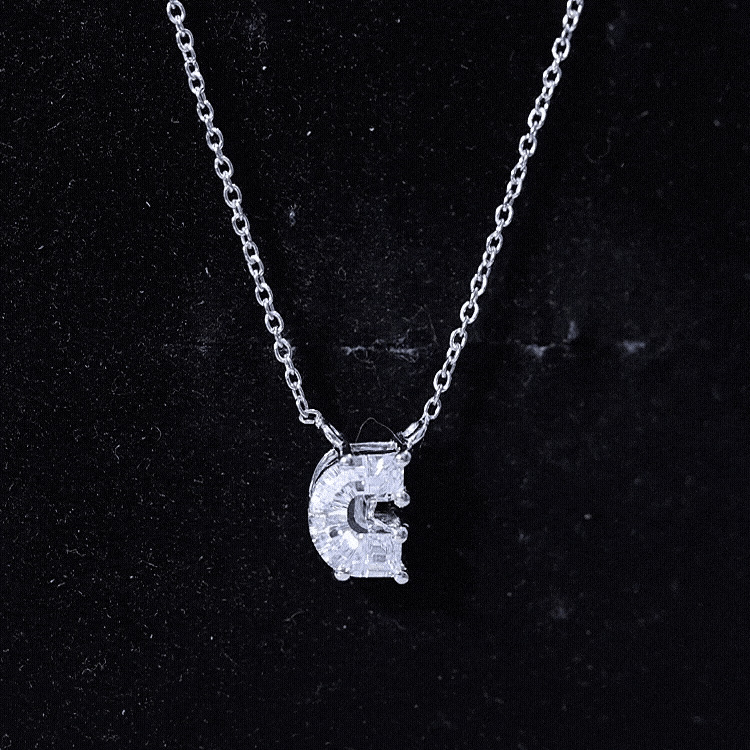 Fancy Cut 2 Carat Lab Grown Diamond Letter C Necklace with Chain Lab - ( EF-VS ) - Rosec Jewels