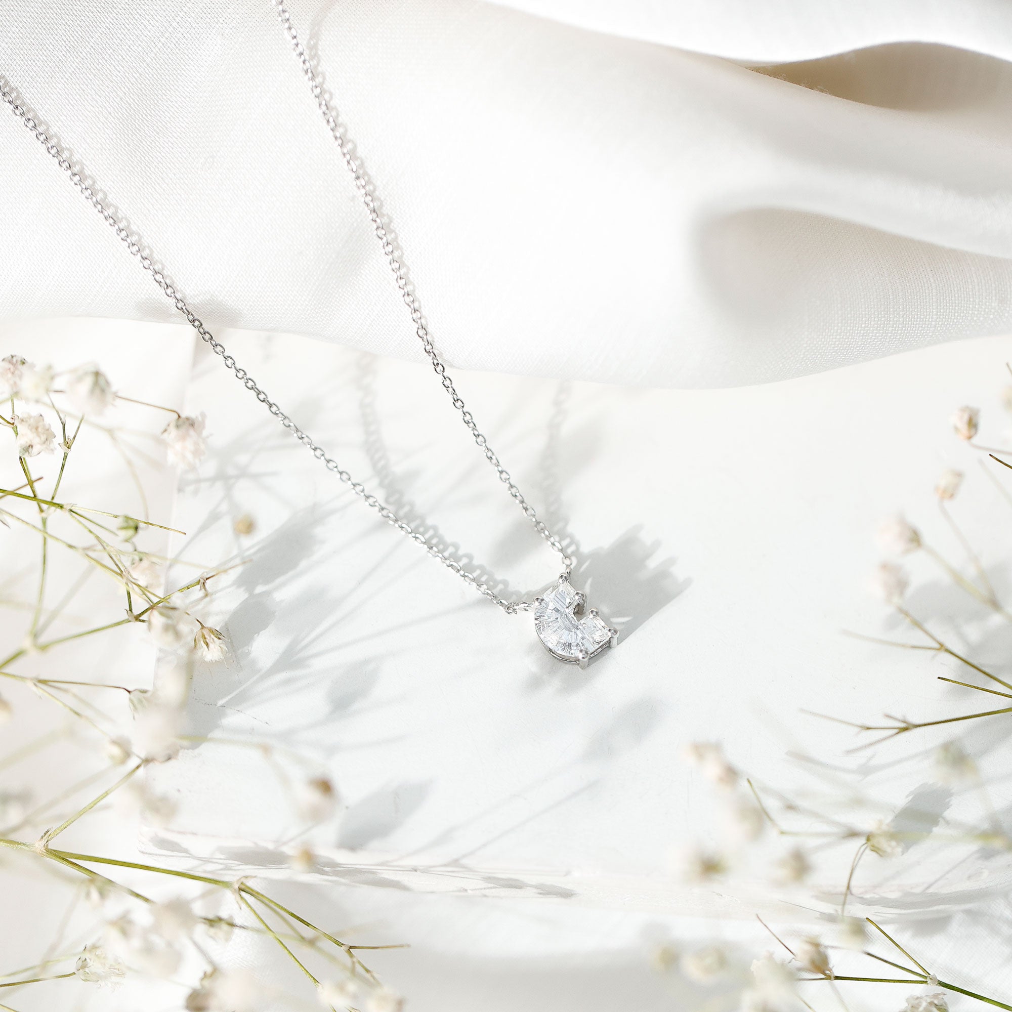 Fancy Cut 2 Carat Lab Grown Diamond Letter C Necklace with Chain Lab - ( EF-VS ) - Rosec Jewels