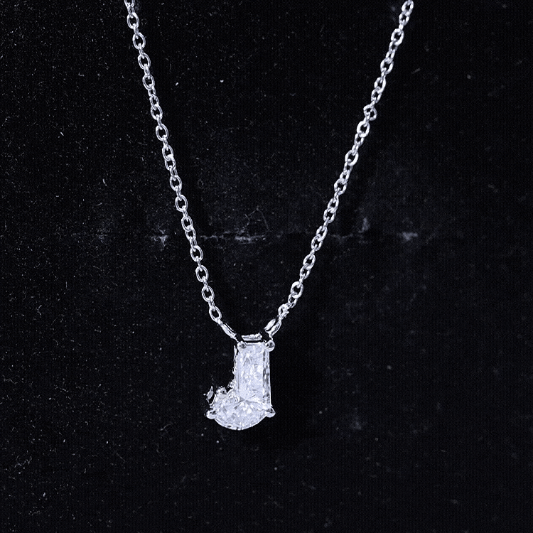 Certified Fancy Cut Lab Grown Diamond Capital L Initial Necklace 2 Carat Lab - ( EF-VS ) - Rosec Jewels