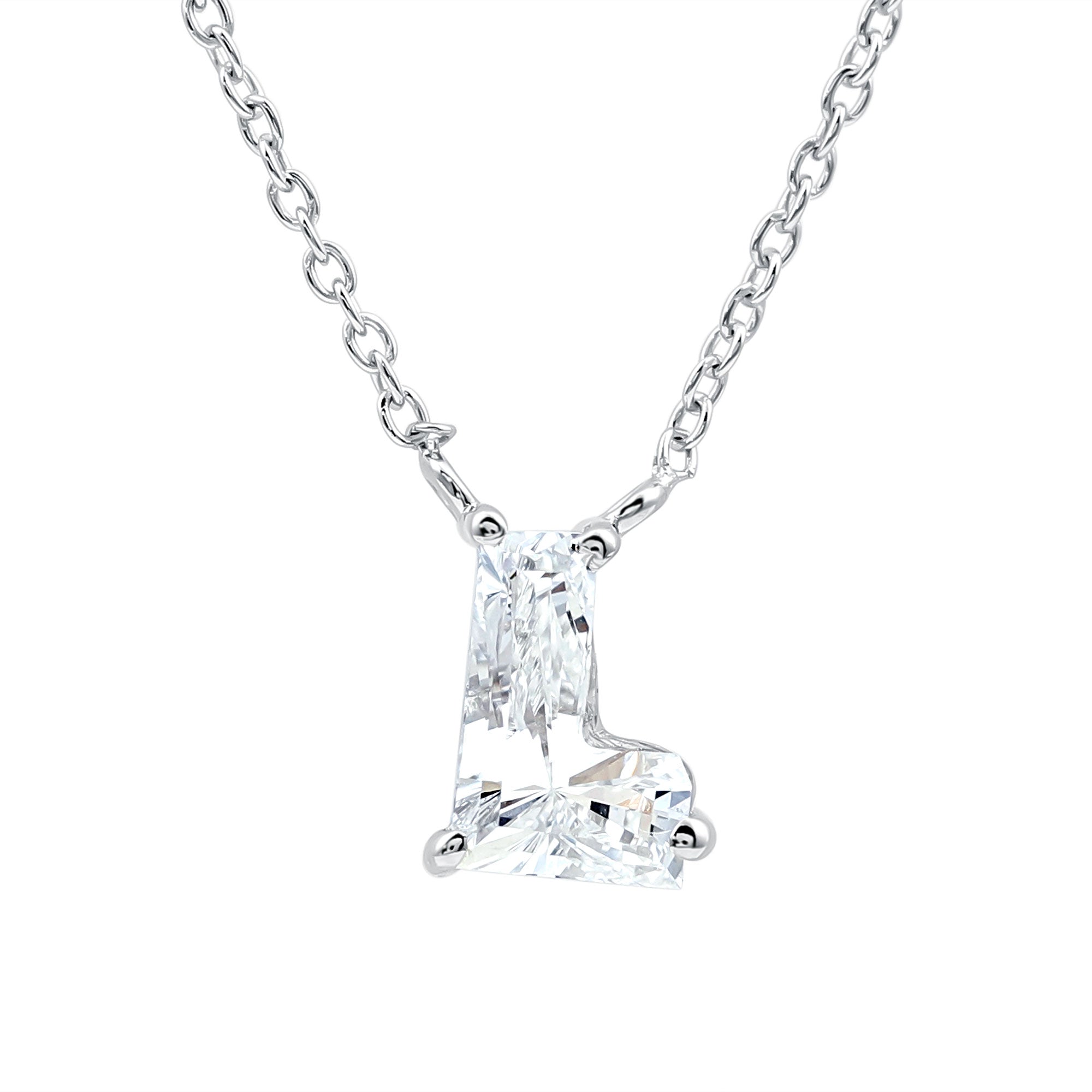 Certified Fancy Cut Lab Grown Diamond Capital L Initial Necklace 2 Carat Lab - ( EF-VS ) - Rosec Jewels