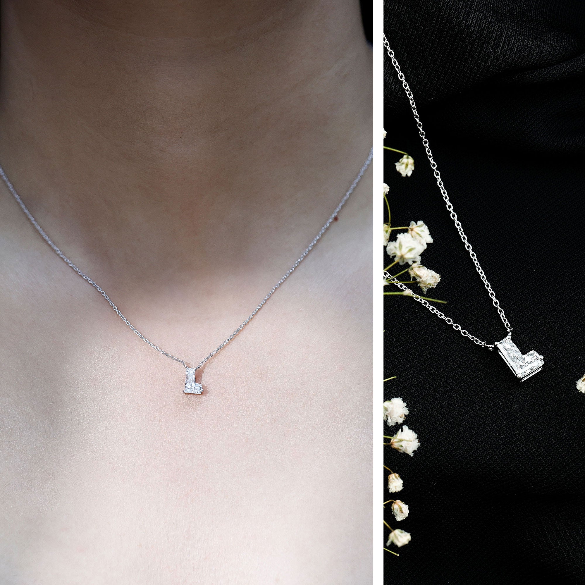 Certified Fancy Cut Lab Grown Diamond Capital L Initial Necklace 2 Carat Lab - ( EF-VS ) - Rosec Jewels