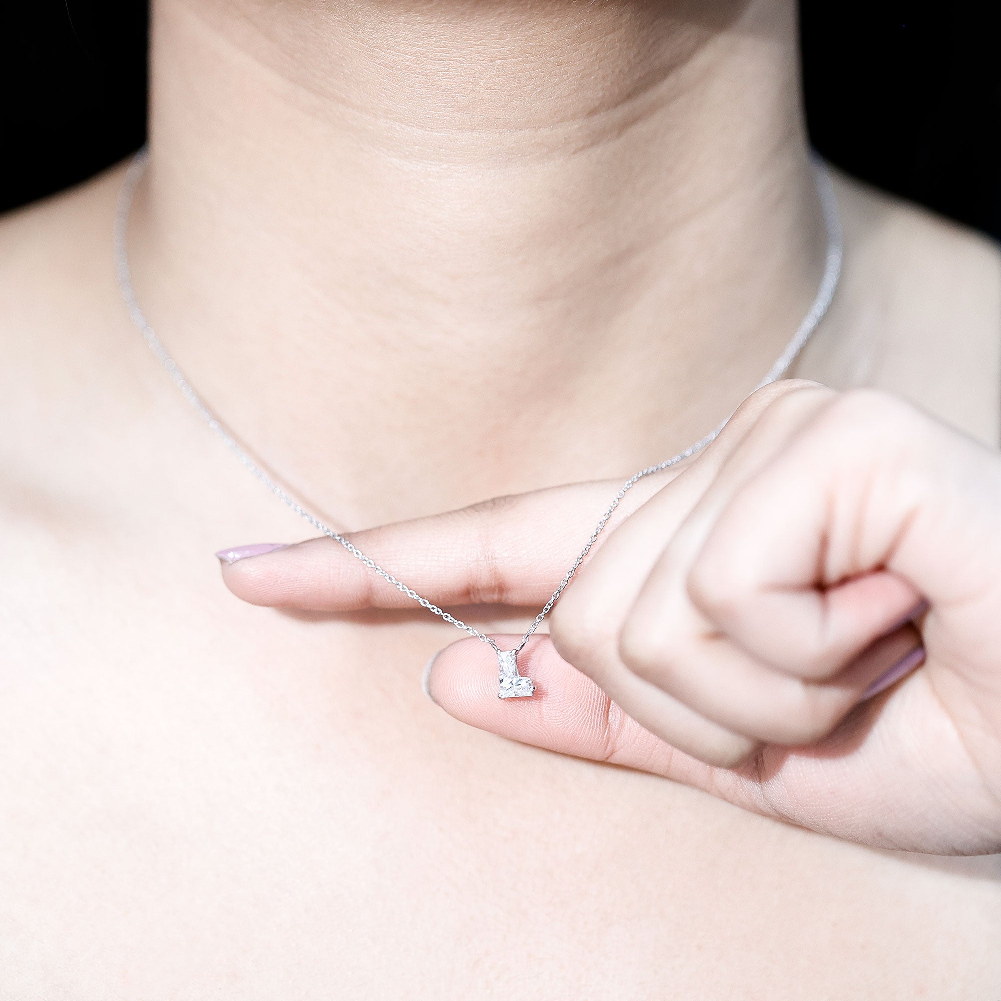 Certified Fancy Cut Lab Grown Diamond Capital L Initial Necklace 2 Carat Lab - ( EF-VS ) - Rosec Jewels