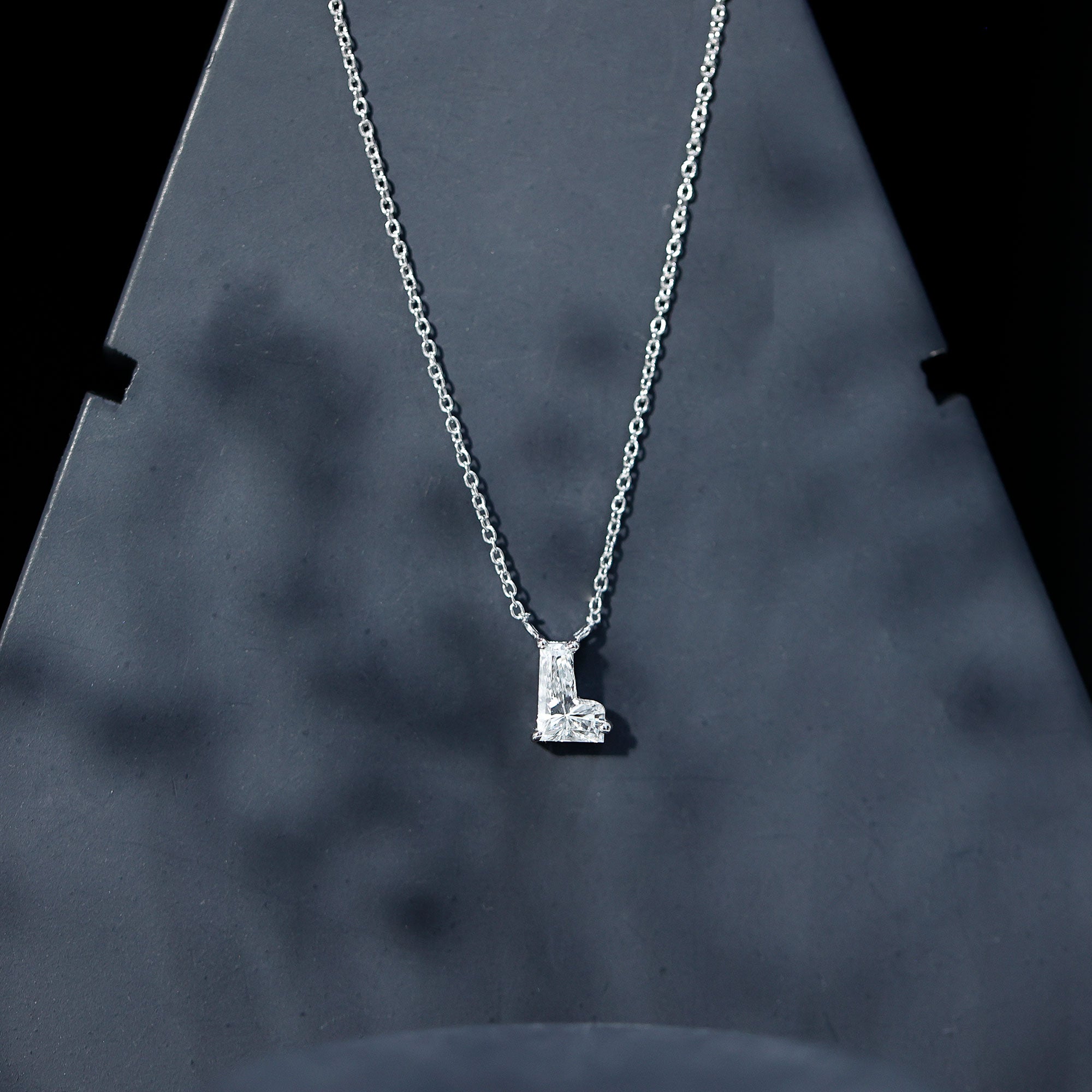 Certified Fancy Cut Lab Grown Diamond Capital L Initial Necklace 2 Carat Lab - ( EF-VS ) - Rosec Jewels