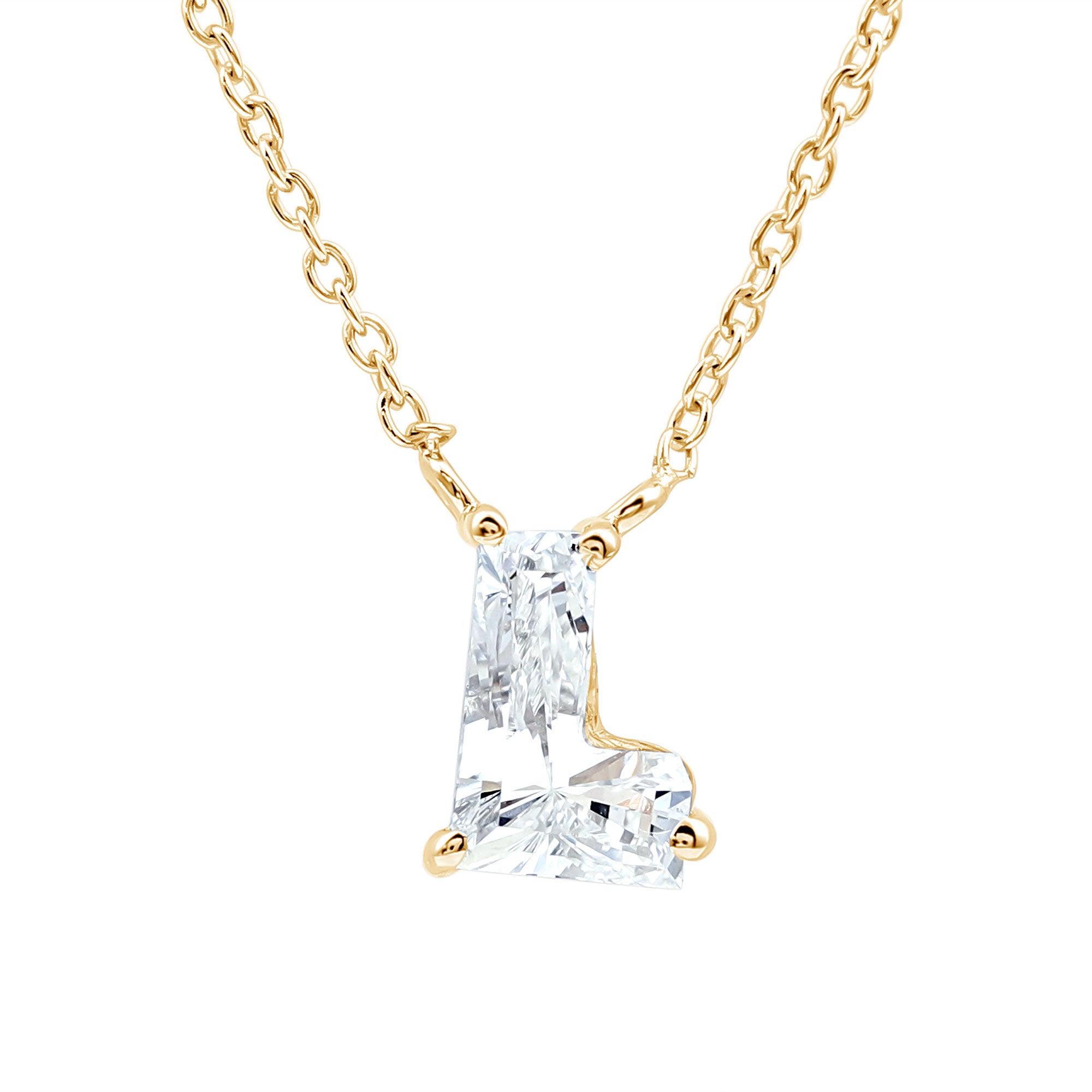 Certified Fancy Cut Lab Grown Diamond Capital L Initial Necklace 2 Carat Lab - ( EF-VS ) - Rosec Jewels