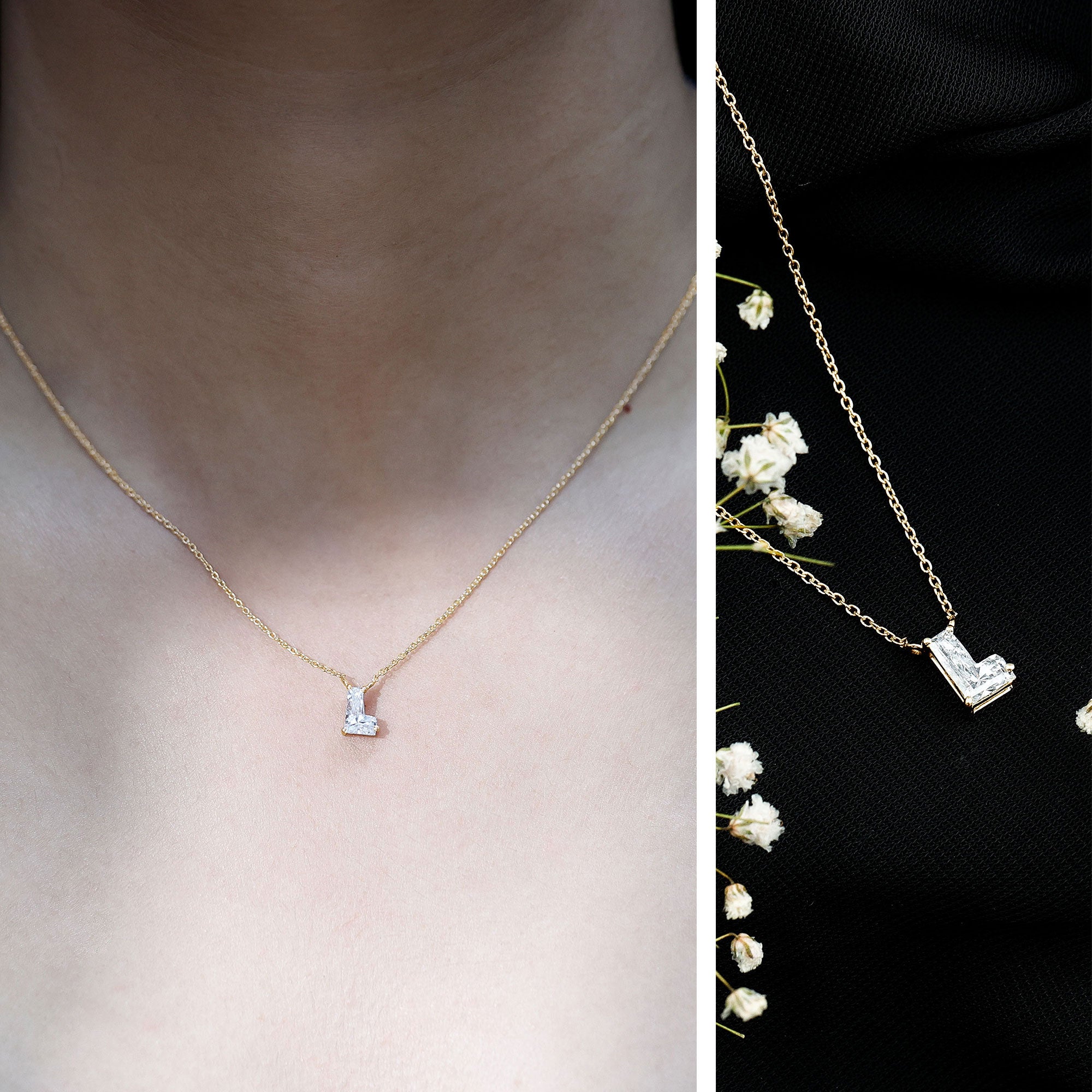 Certified Fancy Cut Lab Grown Diamond Capital L Initial Necklace 2 Carat Lab - ( EF-VS ) - Rosec Jewels