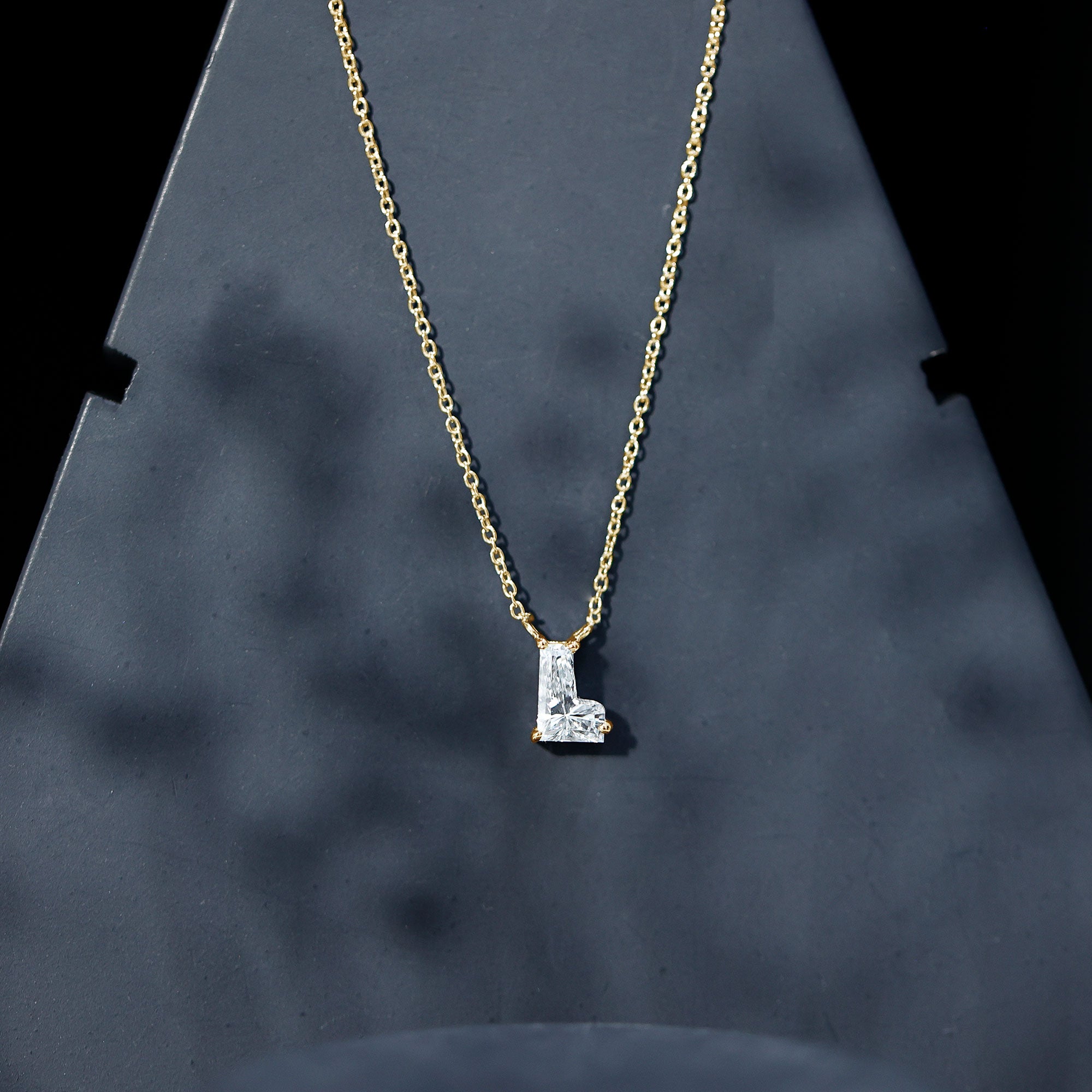 Certified Fancy Cut Lab Grown Diamond Capital L Initial Necklace 2 Carat Lab - ( EF-VS ) - Rosec Jewels
