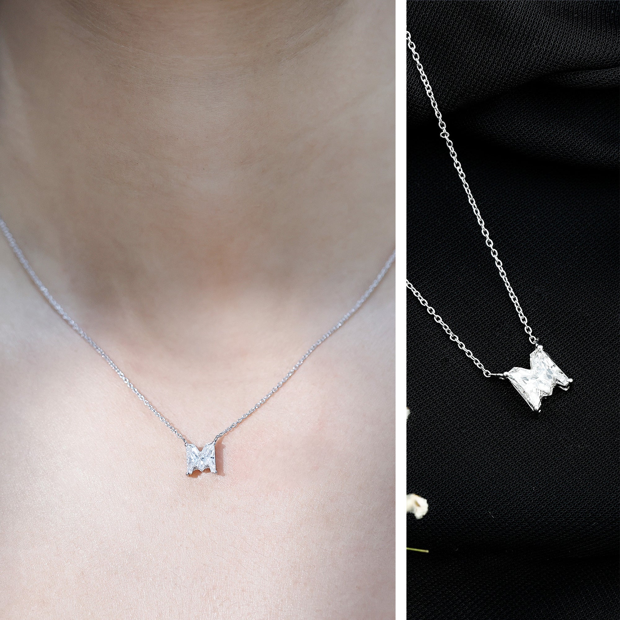 2 Carat Lab Grown Diamond M Letter Necklace for Women Lab - ( EF-VS ) - Rosec Jewels