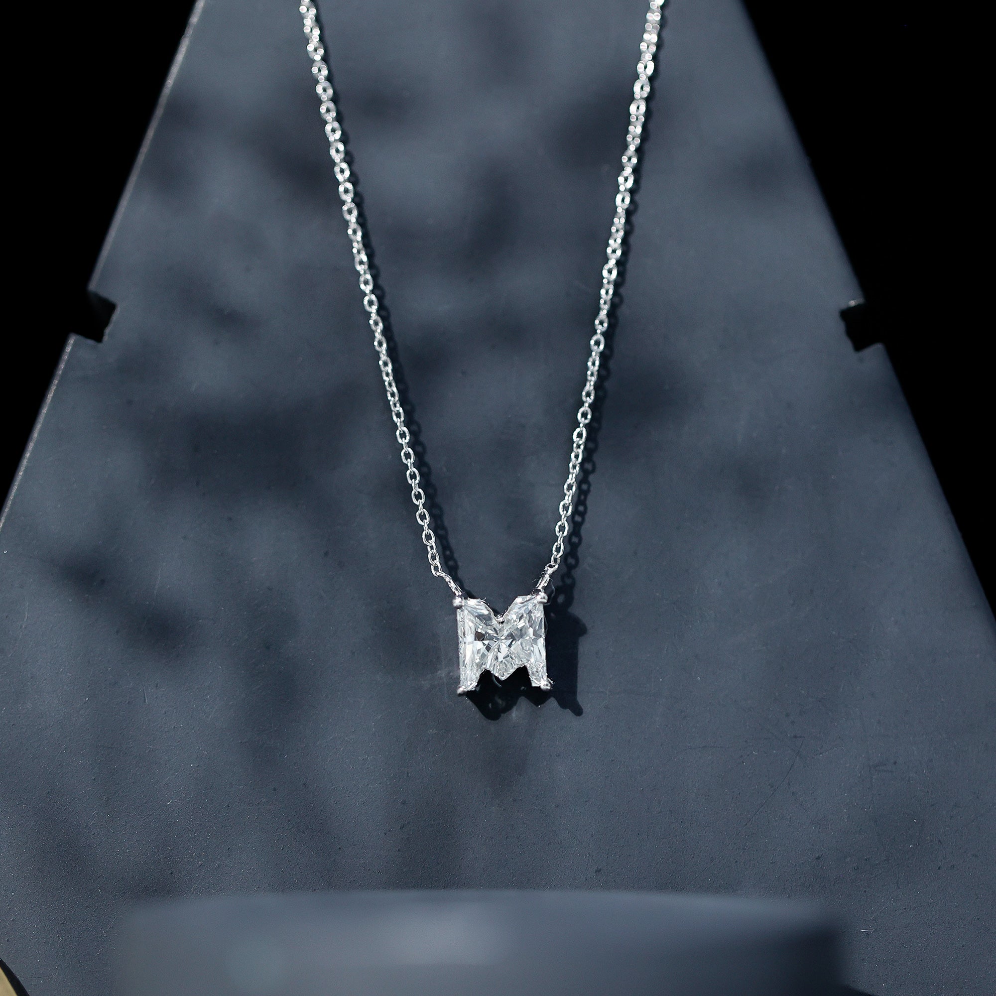 2 Carat Lab Grown Diamond M Letter Necklace for Women Lab - ( EF-VS ) - Rosec Jewels