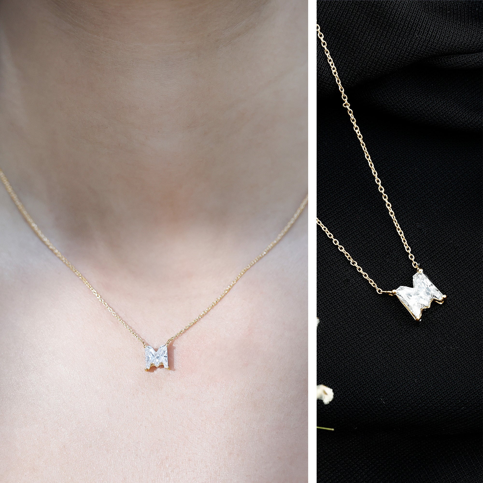 2 Carat Lab Grown Diamond M Letter Necklace for Women Lab - ( EF-VS ) - Rosec Jewels