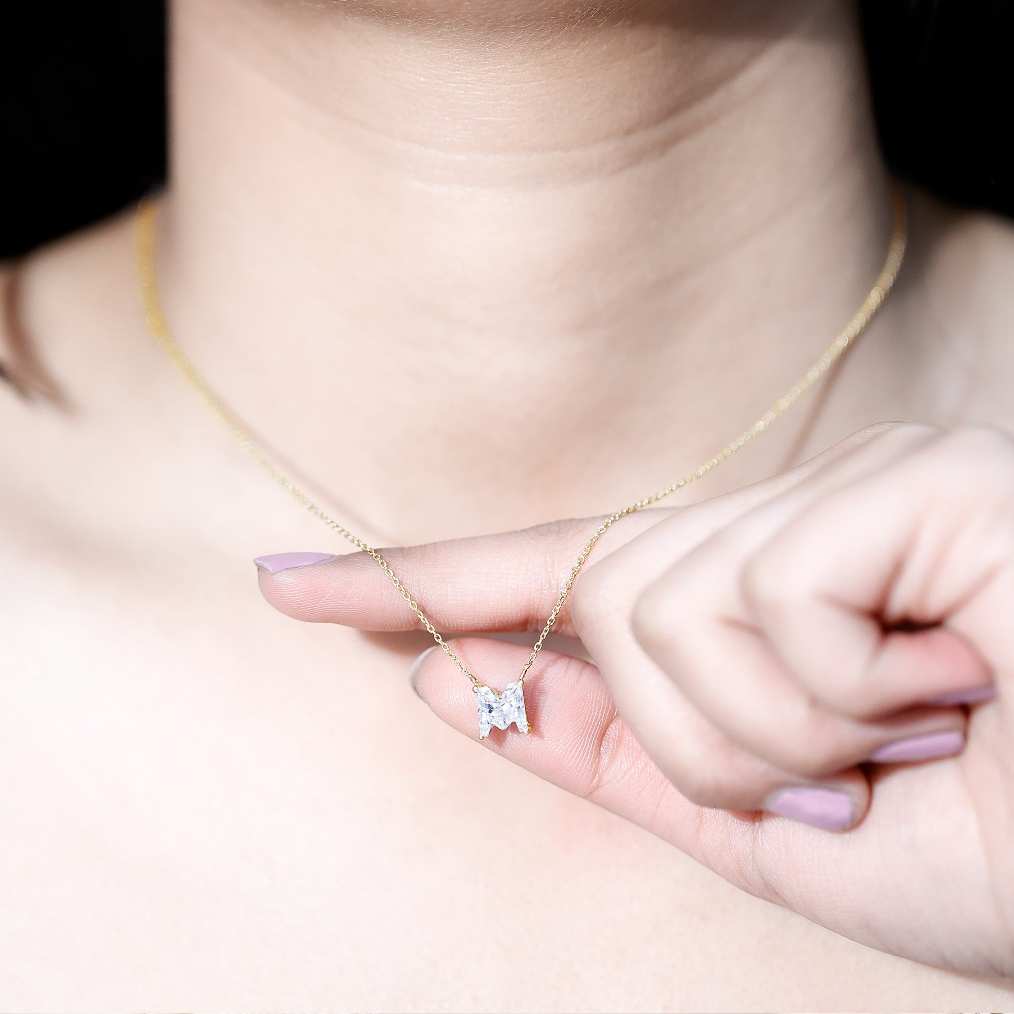 2 Carat Lab Grown Diamond M Letter Necklace for Women Lab - ( EF-VS ) - Rosec Jewels