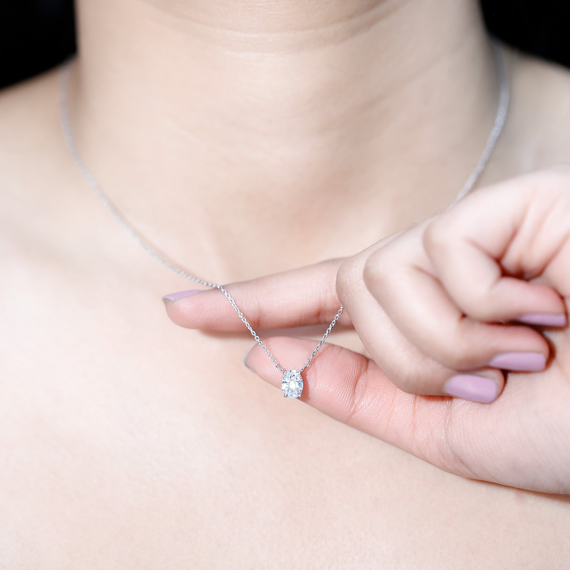Solitaire Lab Grown 2 Carat Diamond Initial O Necklace with Chain Lab - ( EF-VS ) - Rosec Jewels