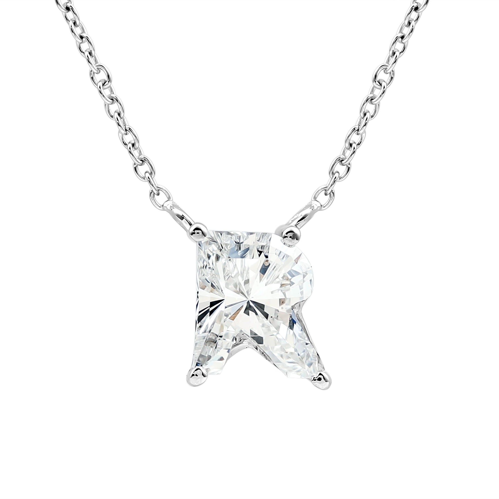 Fancy Cut 2 Carat Lab Grown Diamond Letter R Necklace for Her Lab - ( EF-VS ) - Rosec Jewels