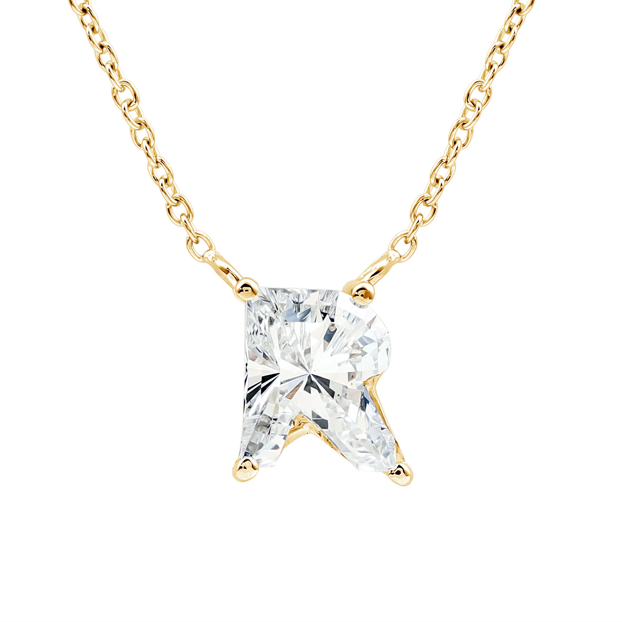 Fancy Cut 2 Carat Lab Grown Diamond Letter R Necklace for Her Lab - ( EF-VS ) - Rosec Jewels