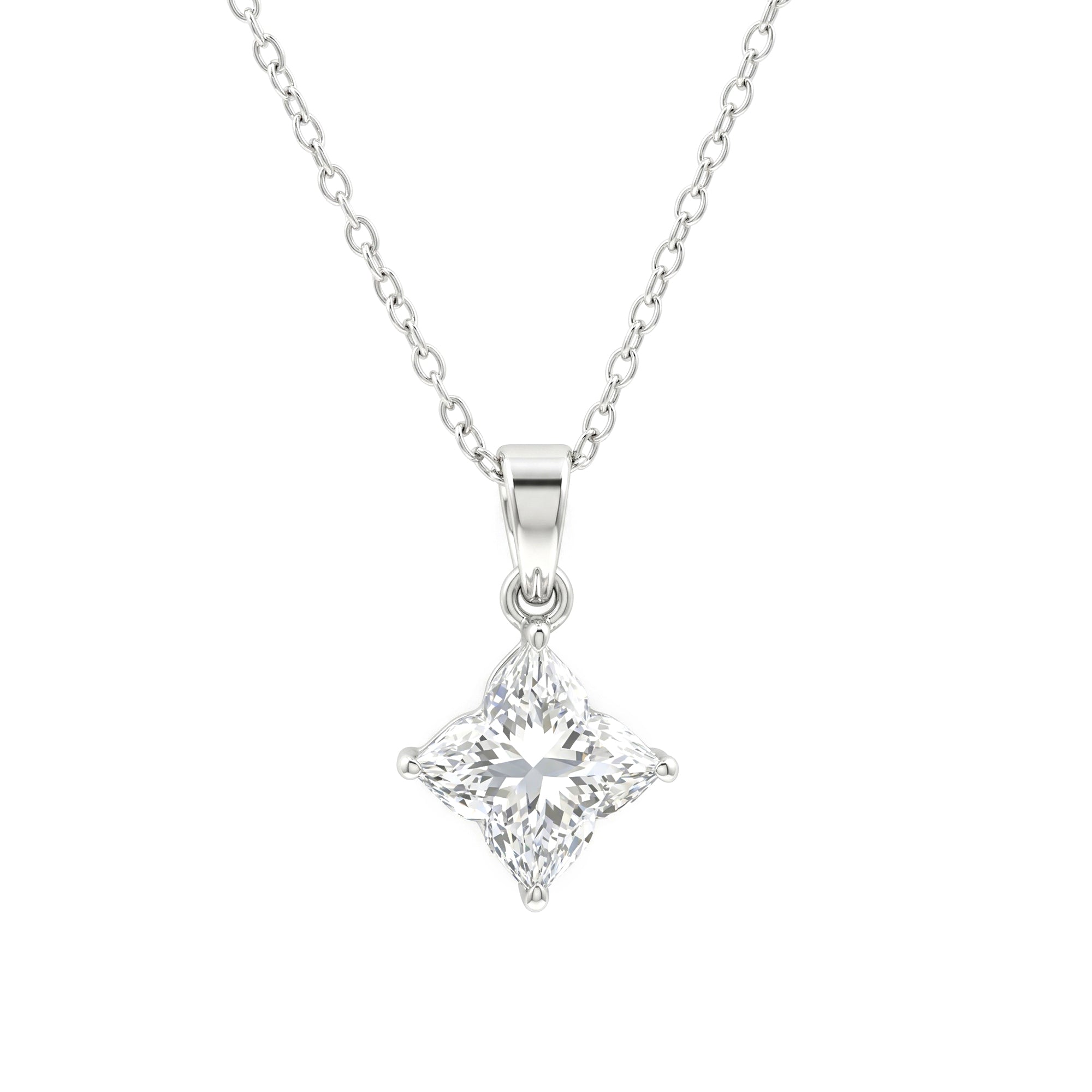 Rosec Jewels-Lily Cut Solitaire Lab Grown Diamond Flower Pendant Necklace
