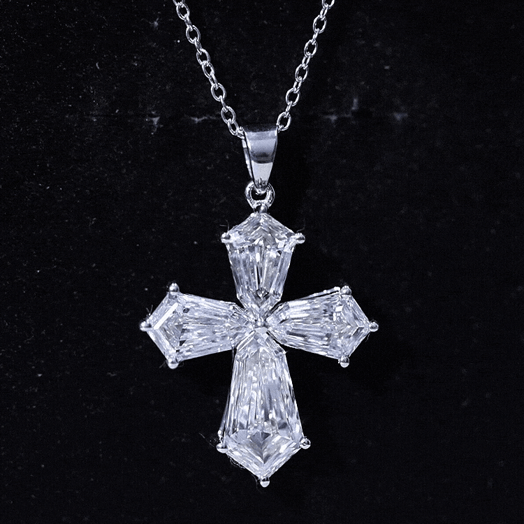 Rosec Jewels-5.2 Carat Shield Shape Step Cut Lab Diamond Cross Necklace