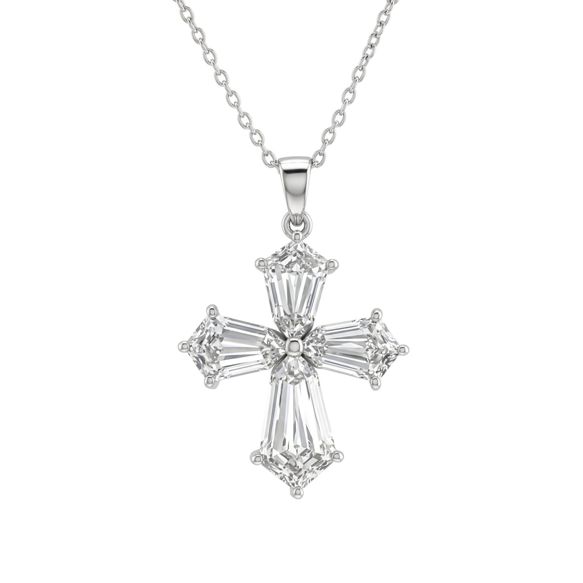 Rosec Jewels-5.2 Carat Shield Shape Step Cut Lab Diamond Cross Necklace