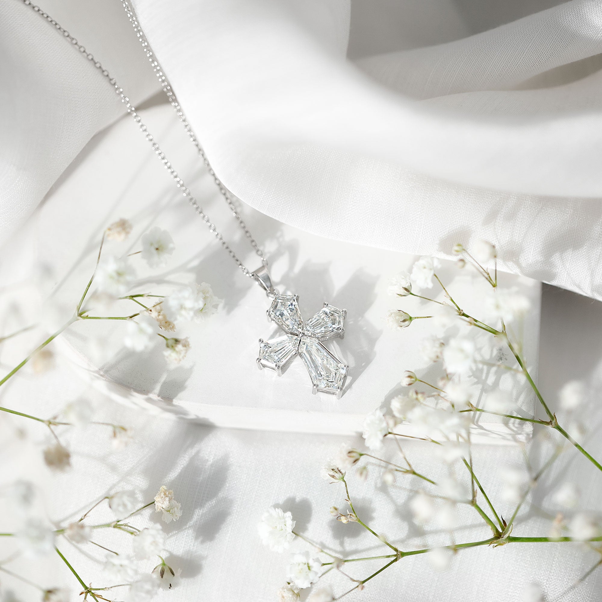 Rosec Jewels-5.2 Carat Shield Shape Step Cut Lab Diamond Cross Necklace