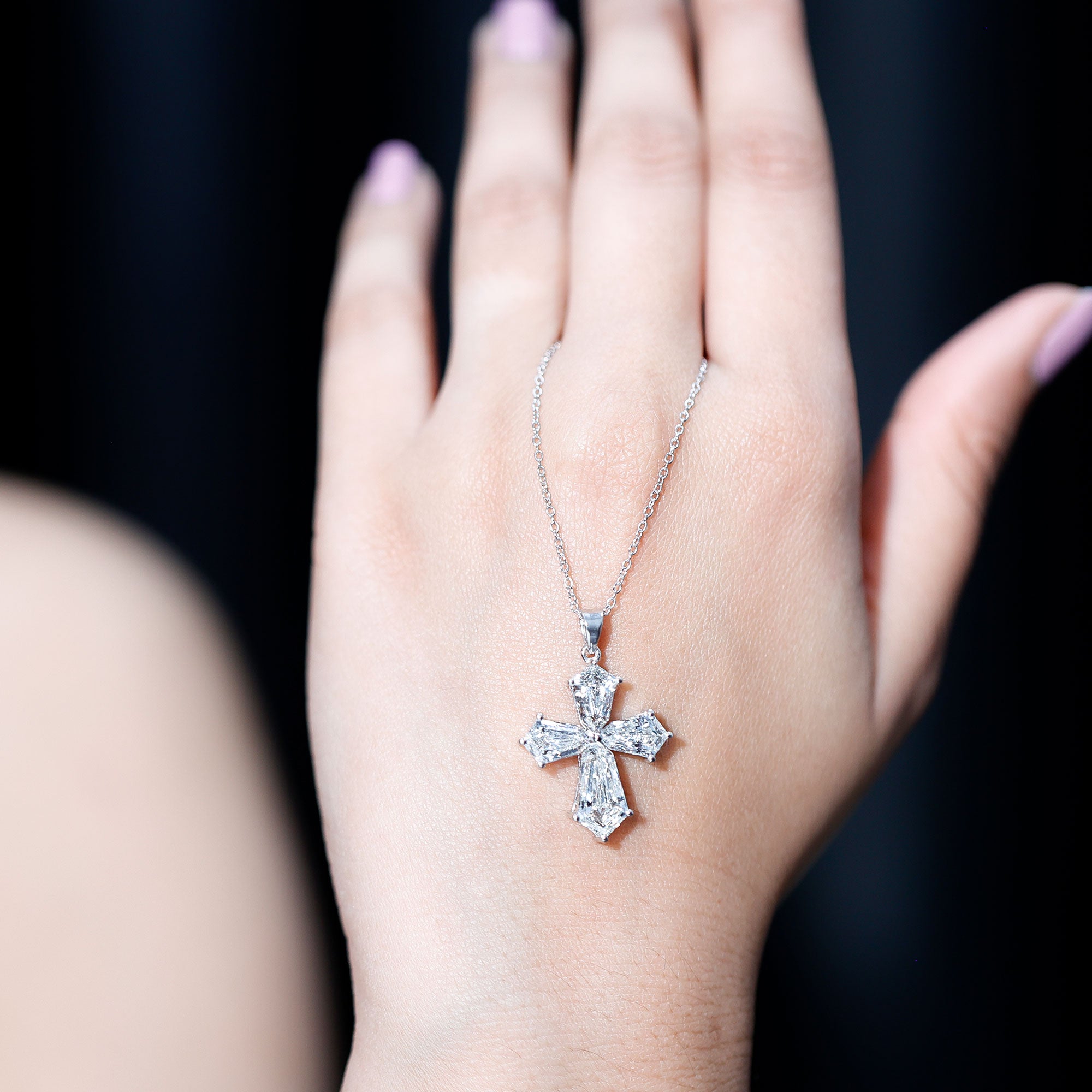 Rosec Jewels-5.2 Carat Shield Shape Step Cut Lab Diamond Cross Necklace