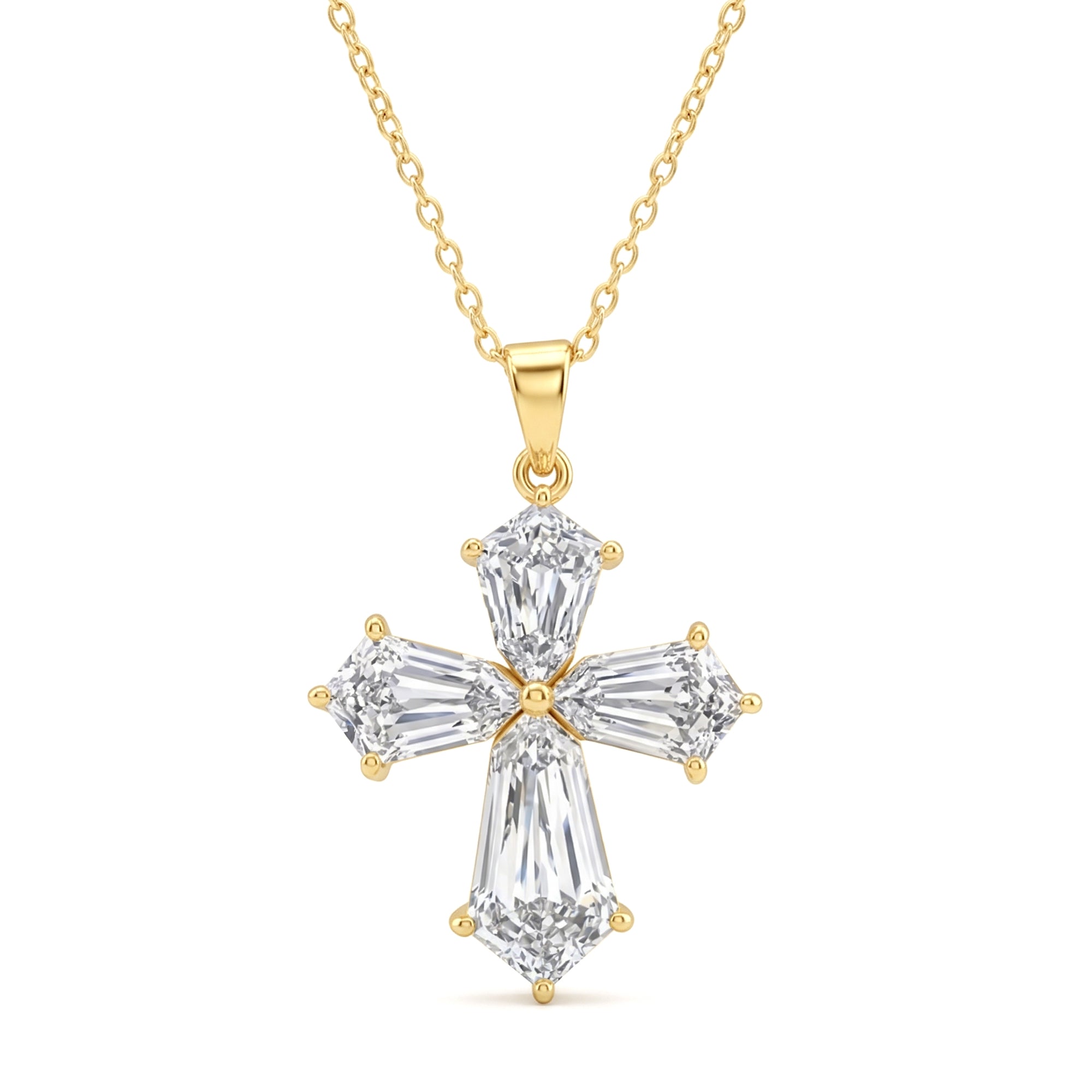 Rosec Jewels-5.2 Carat Shield Shape Step Cut Lab Diamond Cross Necklace