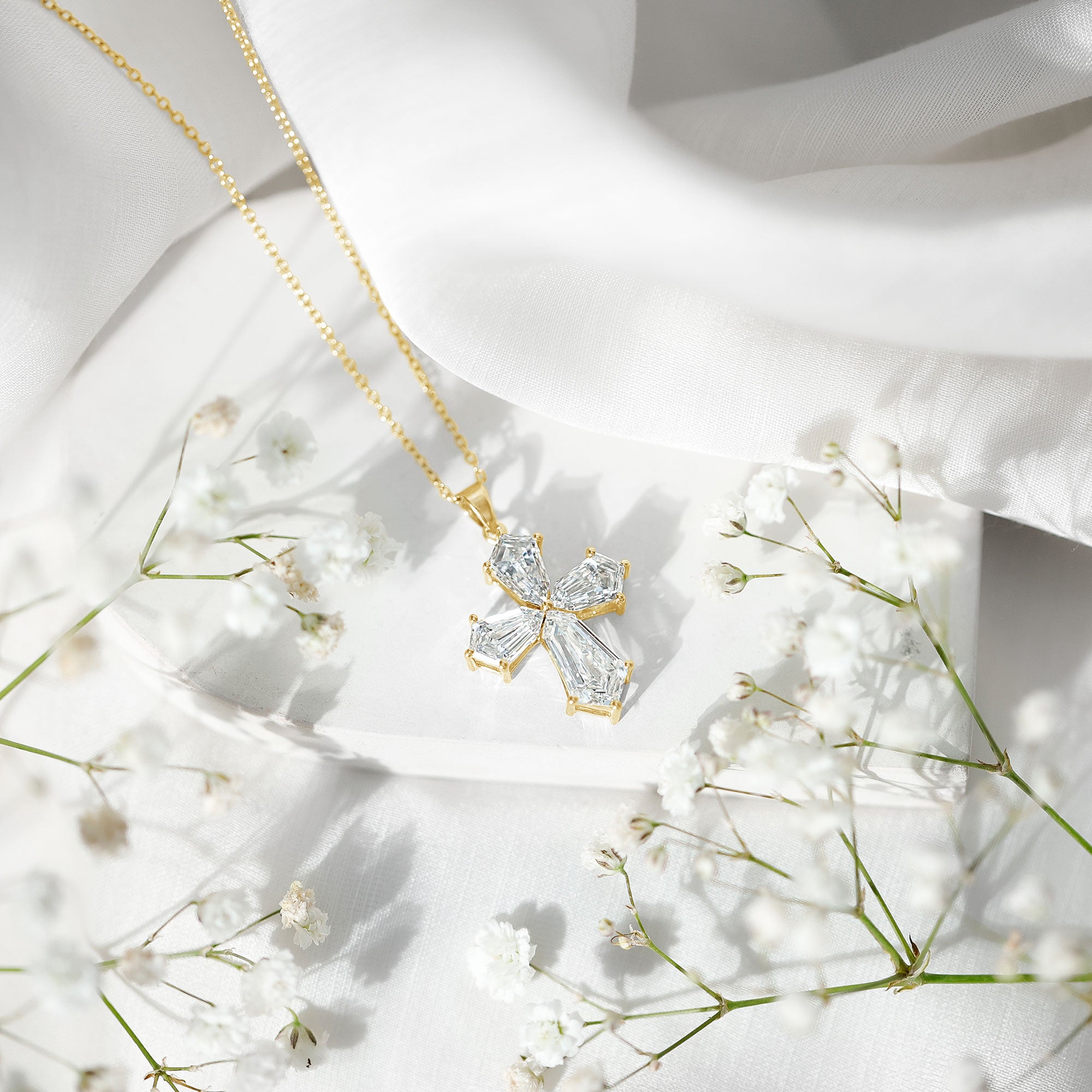 Rosec Jewels-5.2 Carat Shield Shape Step Cut Lab Diamond Cross Necklace