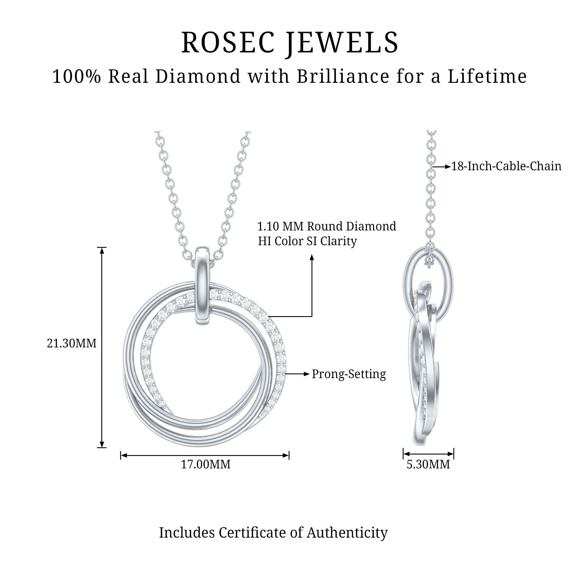 Rosec Jewels-1/4 CT Modern Eternity Pendant Necklace with Diamond
