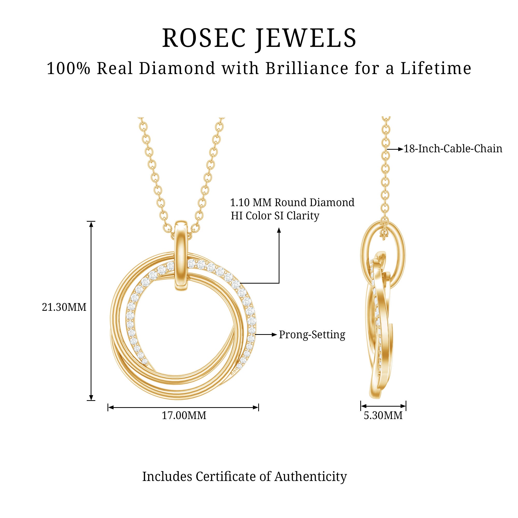 Certified Diamond Eternity Circle Necklace For Her Natural - ( HI-SI ) - Rosec Jewels