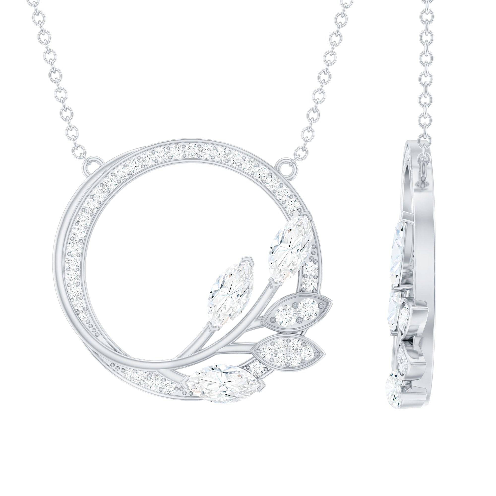 1 CT Marquise and Round Cut Moissanite Leaf Eternity Necklace