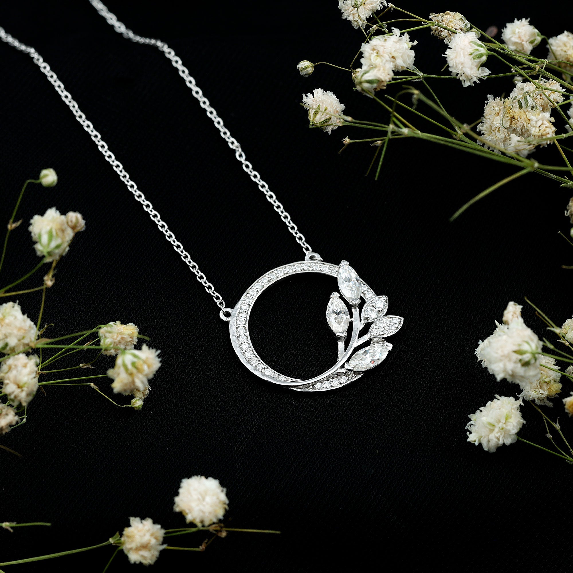 Marquise and Round Cut Moissanite Leaf Eternity Necklace D-VS1 - Rosec Jewels