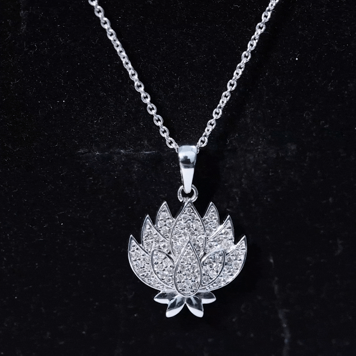 Diamond Designer Lotus Flower Necklace Natural - ( HI-SI ) - Rosec Jewels