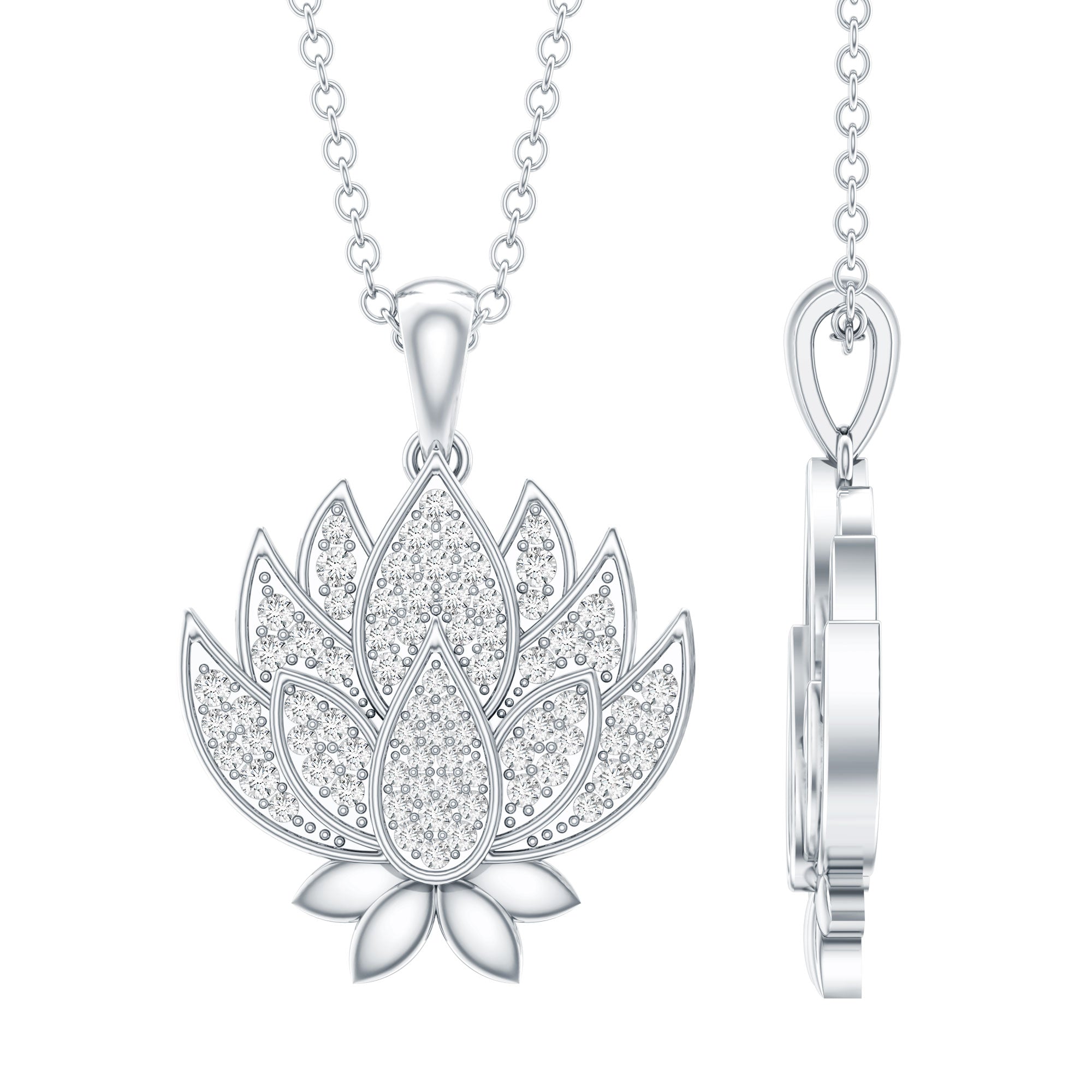 Diamond Designer Lotus Flower Necklace Natural - ( HI-SI ) - Rosec Jewels
