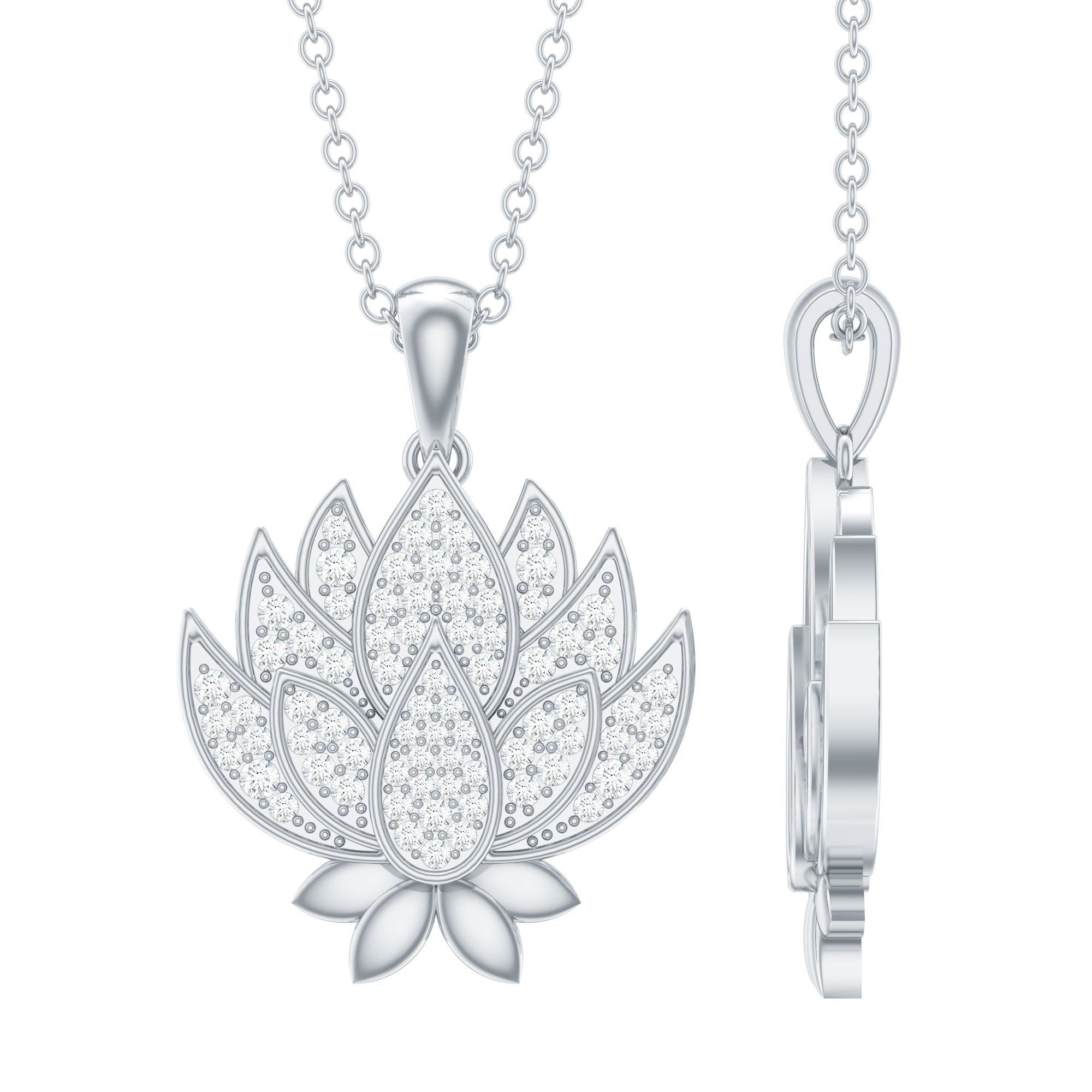 Rosec Jewels-Designer Lotus Flower Diamond Necklace