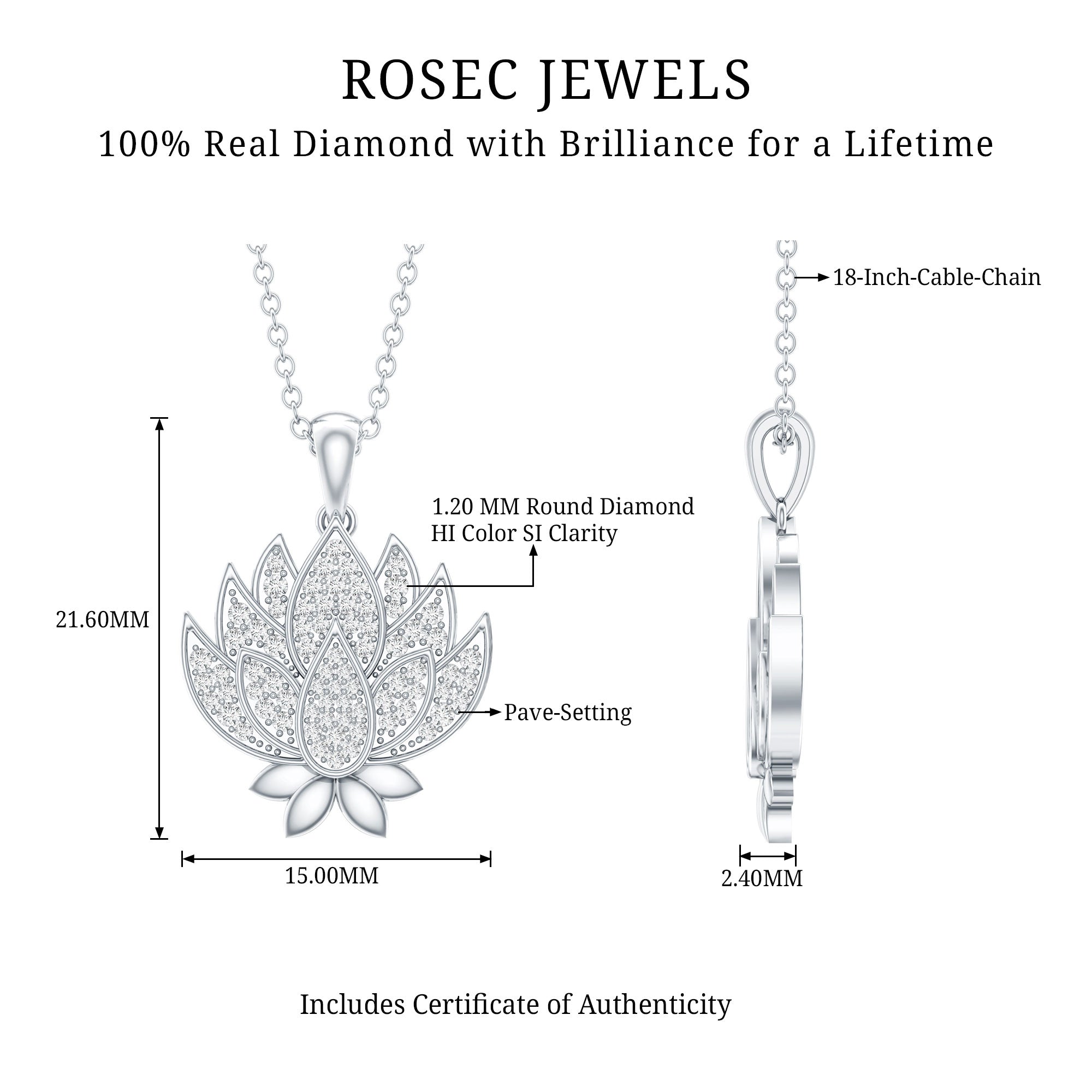 Diamond Designer Lotus Flower Necklace Natural - ( HI-SI ) - Rosec Jewels