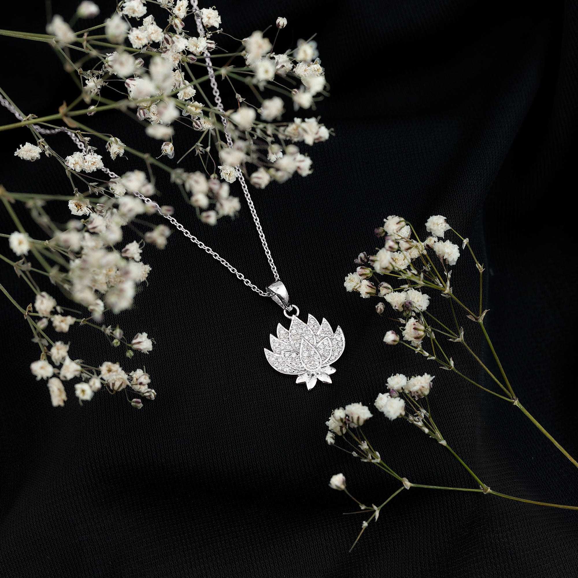 Diamond Designer Lotus Flower Necklace Natural - ( HI-SI ) - Rosec Jewels
