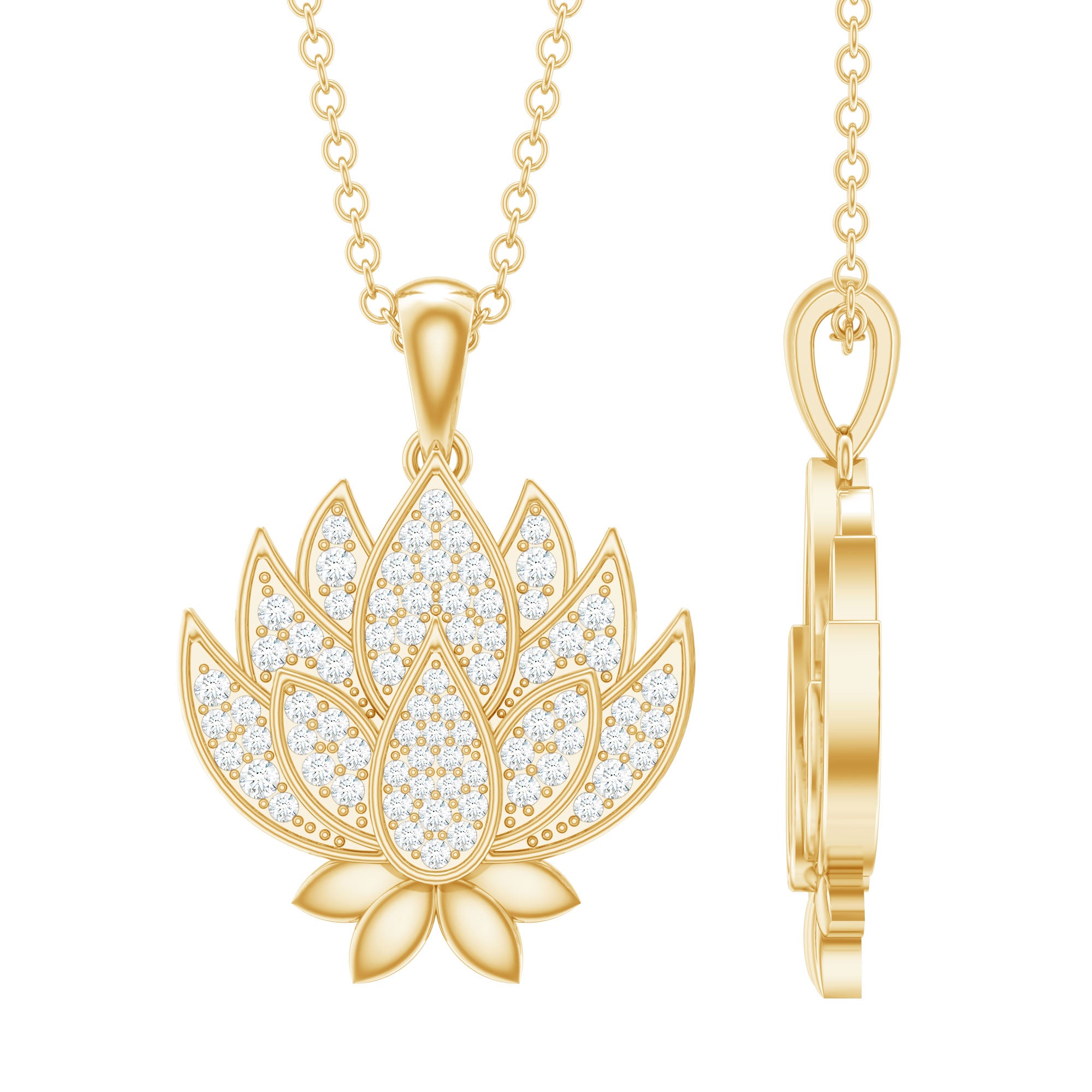 Diamond Designer Lotus Flower Necklace Natural - ( HI-SI ) - Rosec Jewels