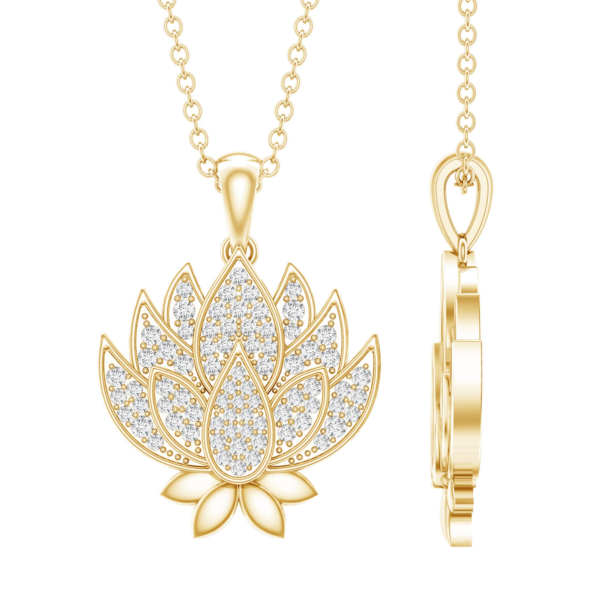 Diamond Designer Lotus Flower Necklace Natural - ( HI-SI ) - Rosec Jewels