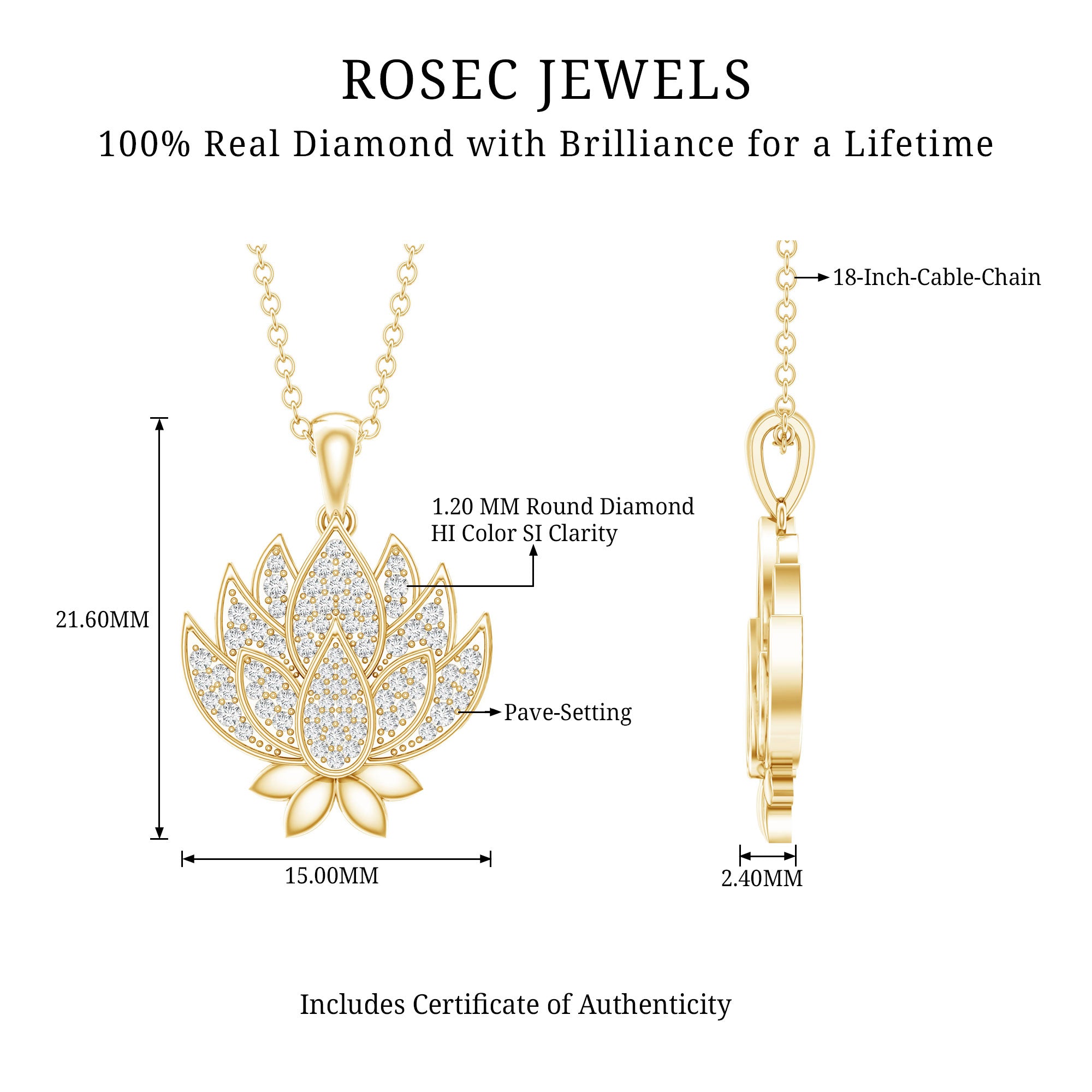 Diamond Designer Lotus Flower Necklace Natural - ( HI-SI ) - Rosec Jewels