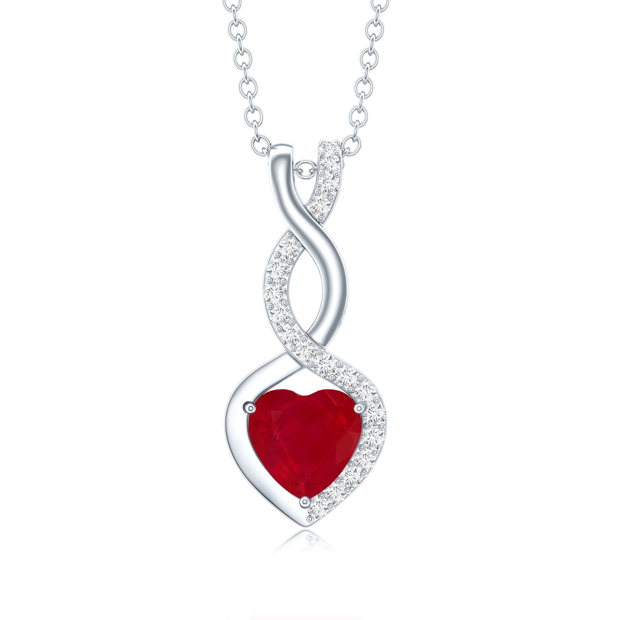 Natural Ruby Diamond Infinity Heart Necklace AAA - Rosec Jewels