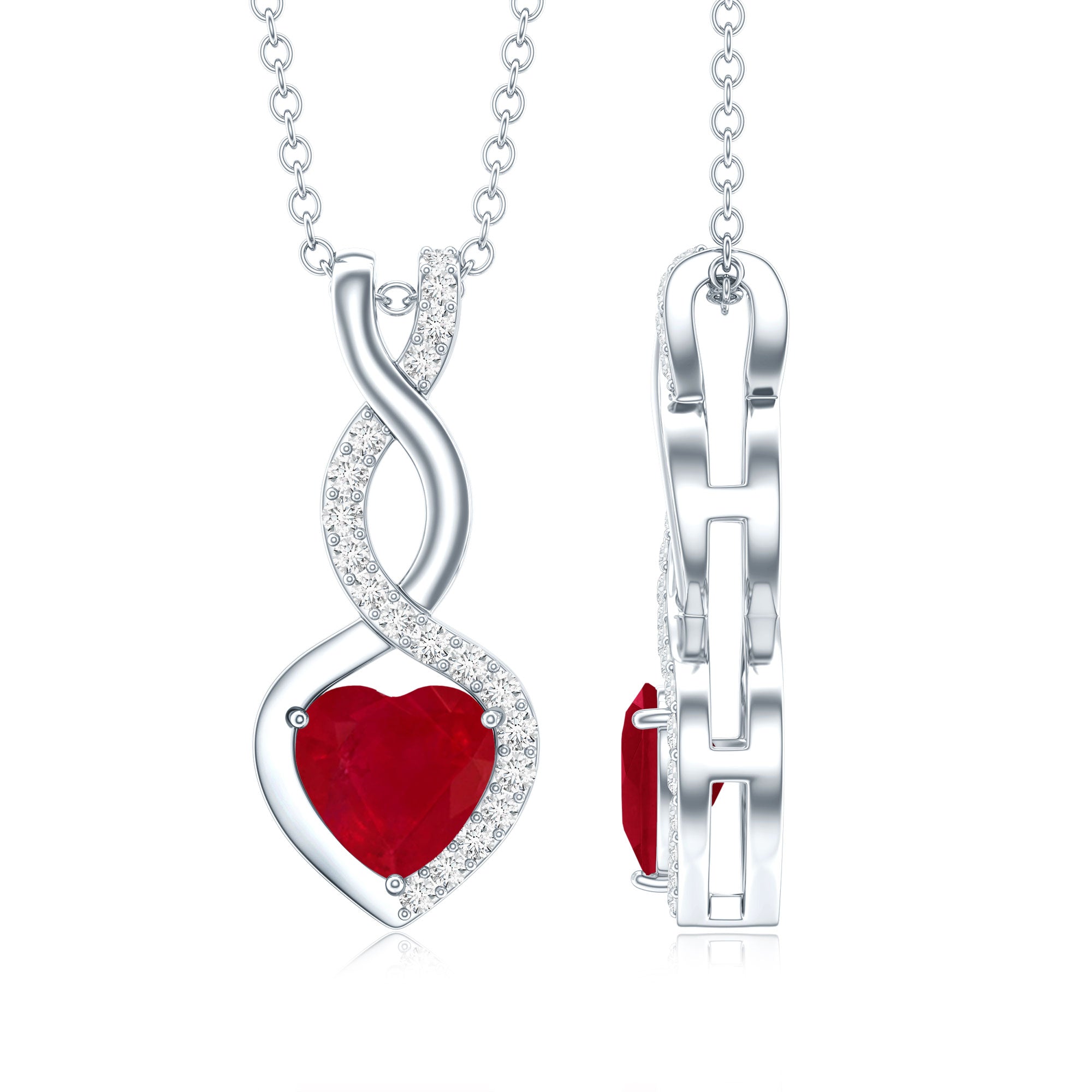 Natural Ruby Diamond Infinity Heart Necklace AAA - Rosec Jewels