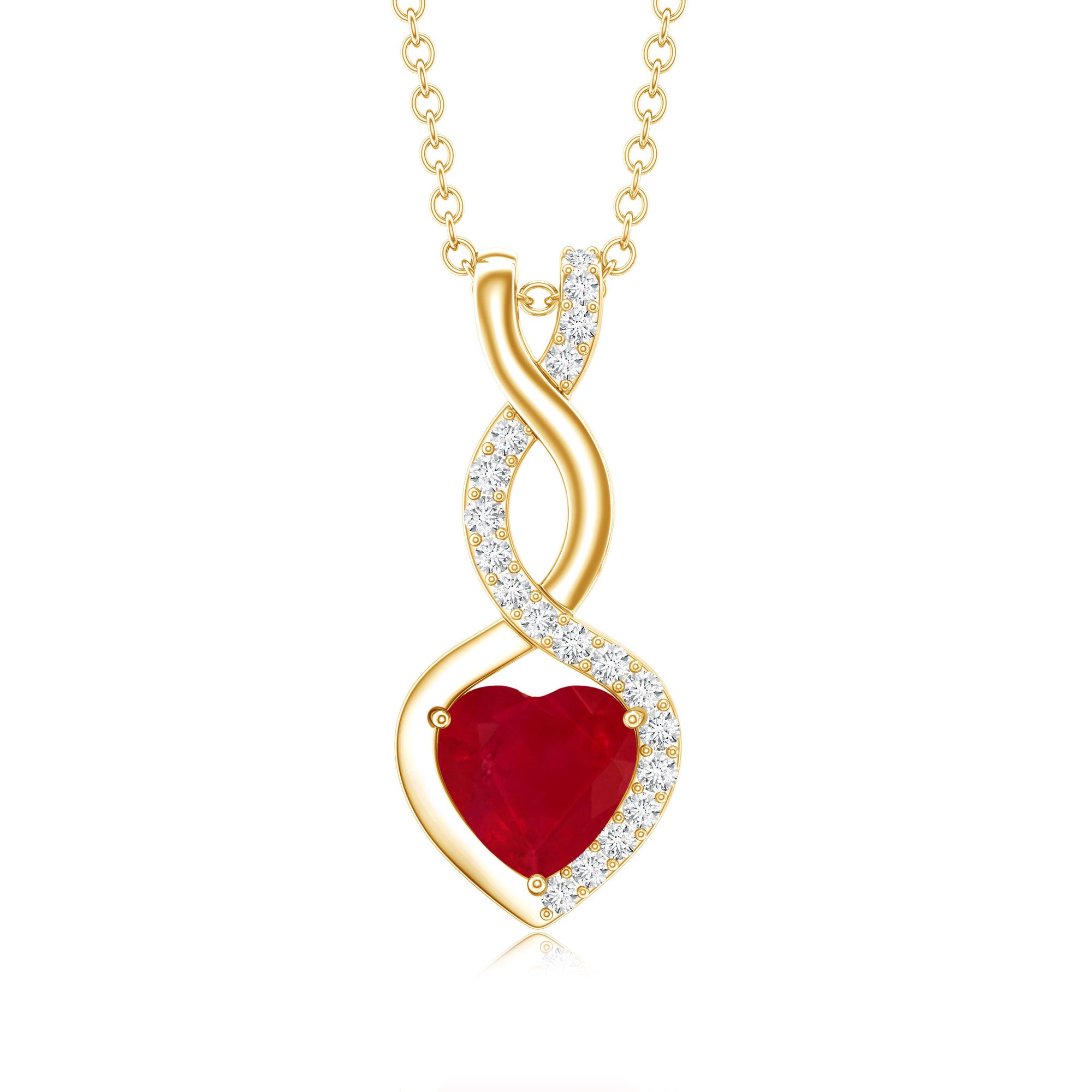 Natural Ruby Diamond Infinity Heart Necklace AAA - Rosec Jewels