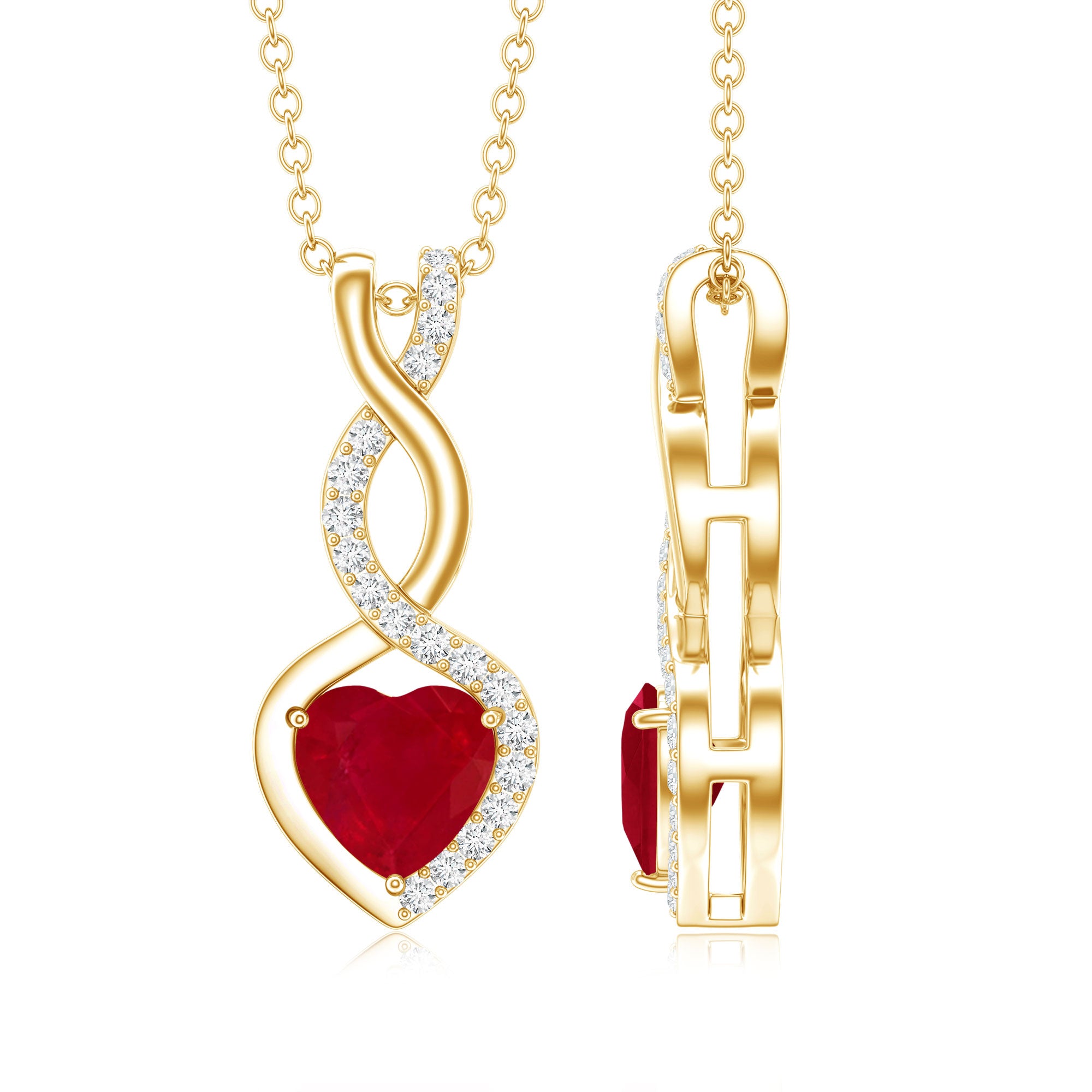 Natural Ruby Diamond Infinity Heart Necklace AAA - Rosec Jewels