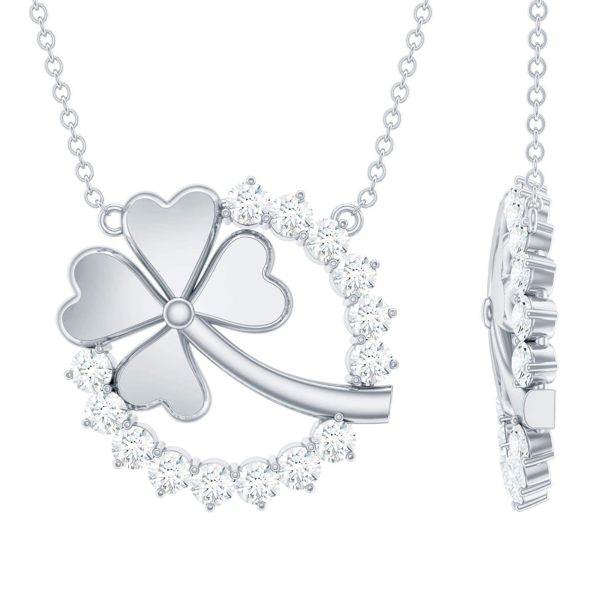 Rosec Jewels-1.25 CT Open Circle Diamond Necklace with Clover Leaf