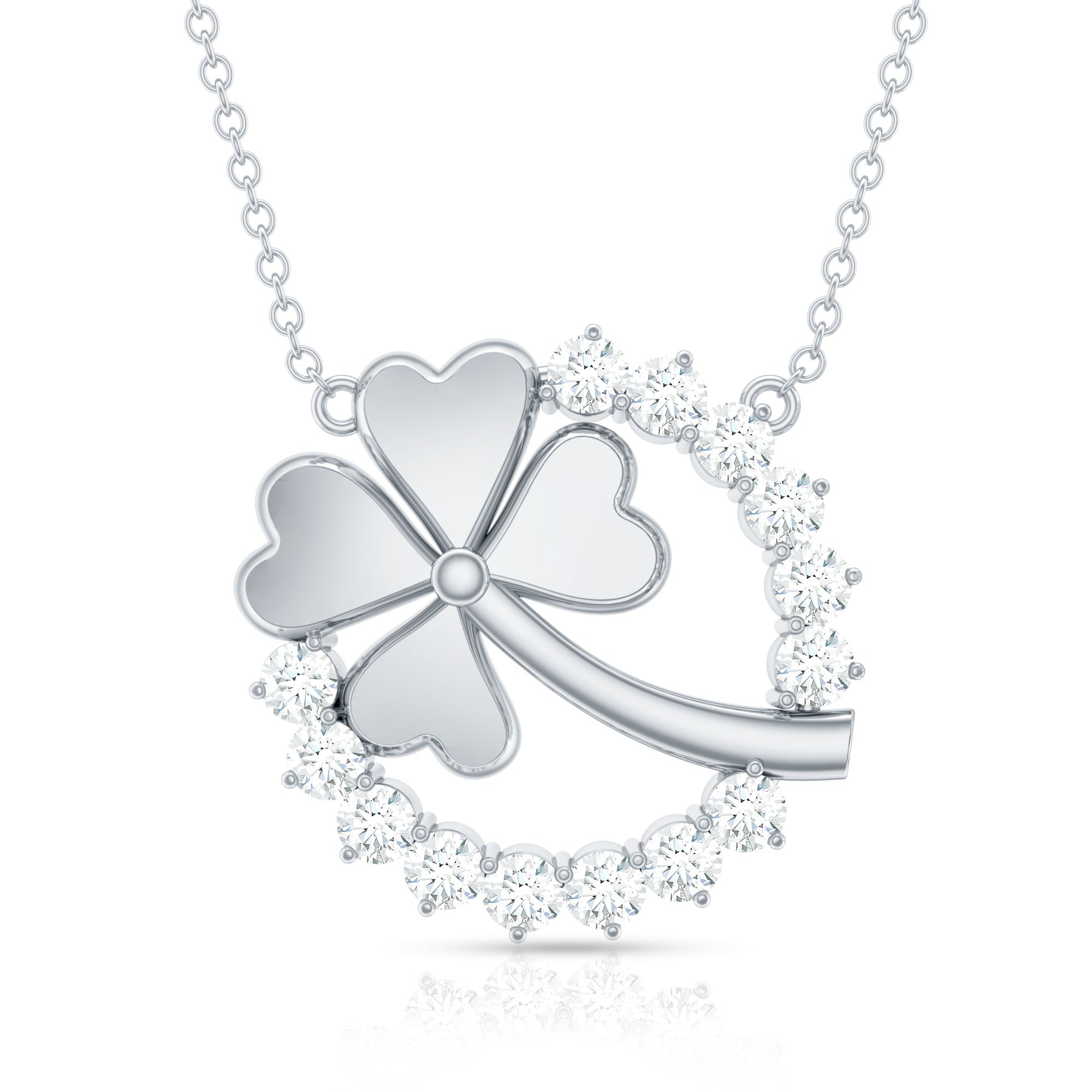 Certified Diamond Lucky 4 Leaf Necklace Natural - ( HI-SI ) - Rosec Jewels