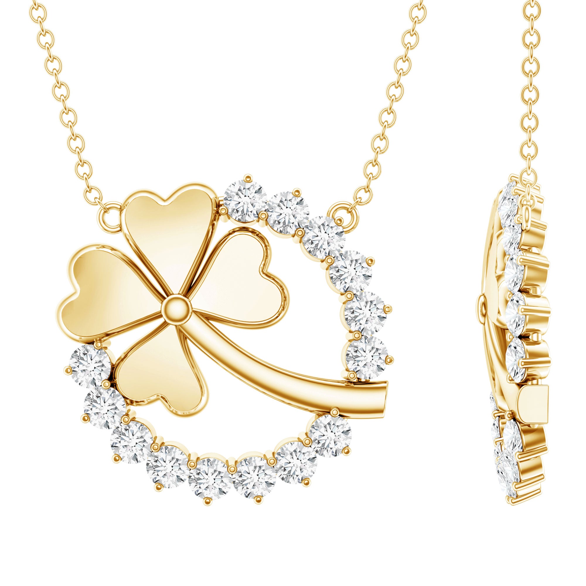 Certified Diamond Lucky 4 Leaf Necklace Natural - ( HI-SI ) - Rosec Jewels