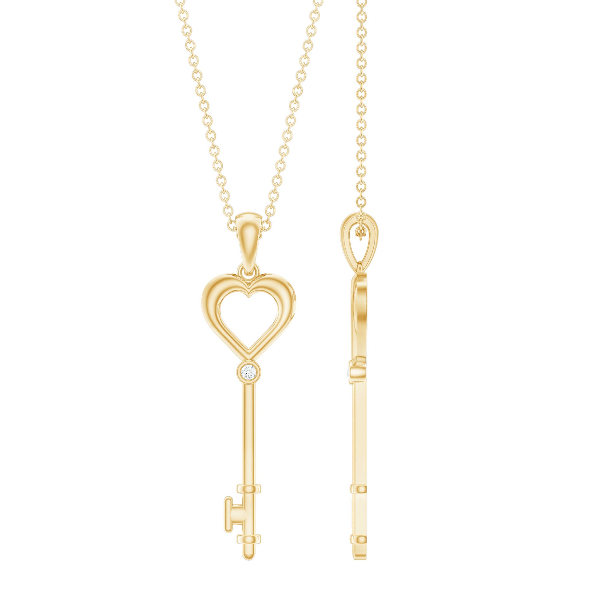 Diamond Heart Key Pendant Necklace For Women Natural - ( HI-SI ) - Rosec Jewels