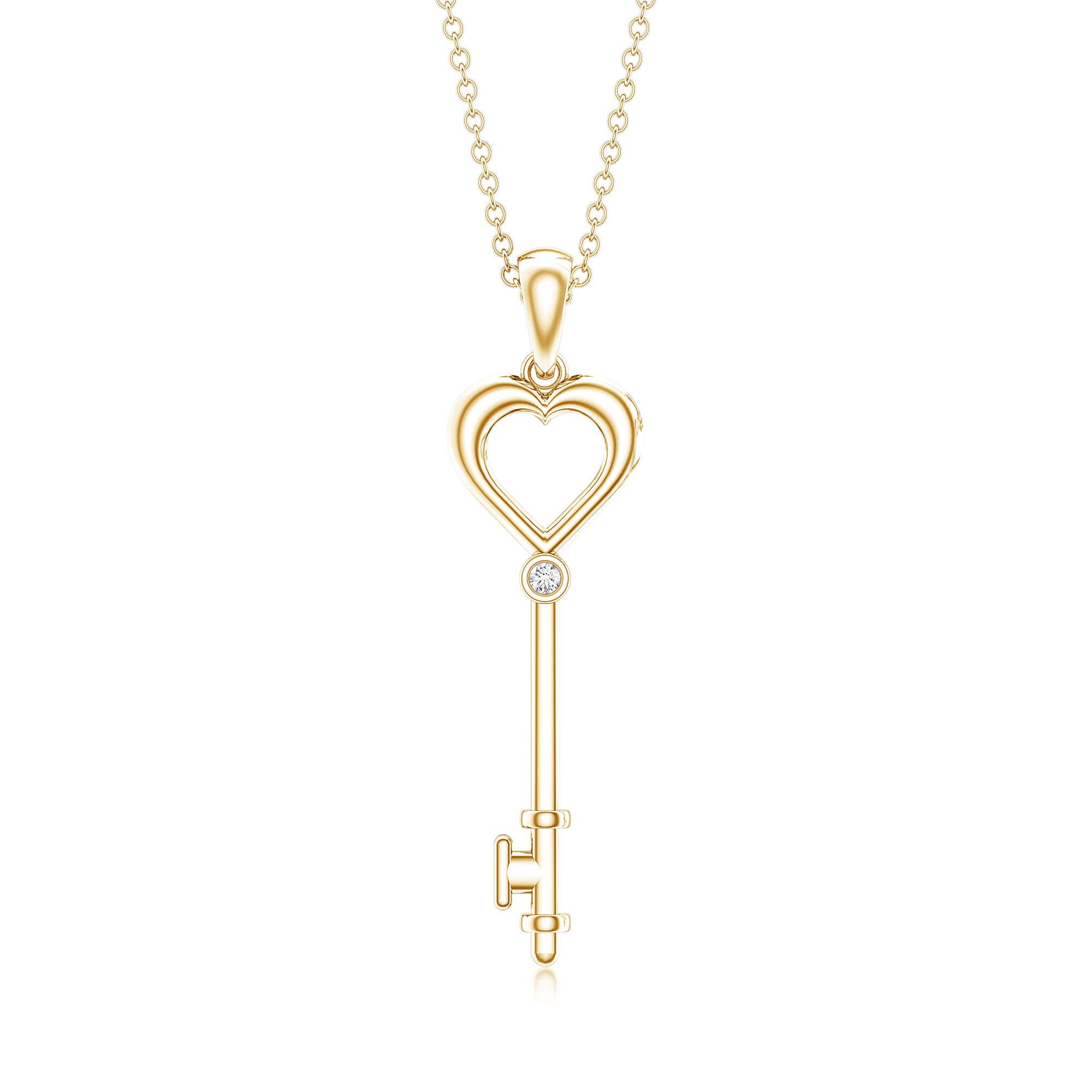 Diamond Heart Key Pendant Necklace For Women Natural - ( HI-SI ) - Rosec Jewels