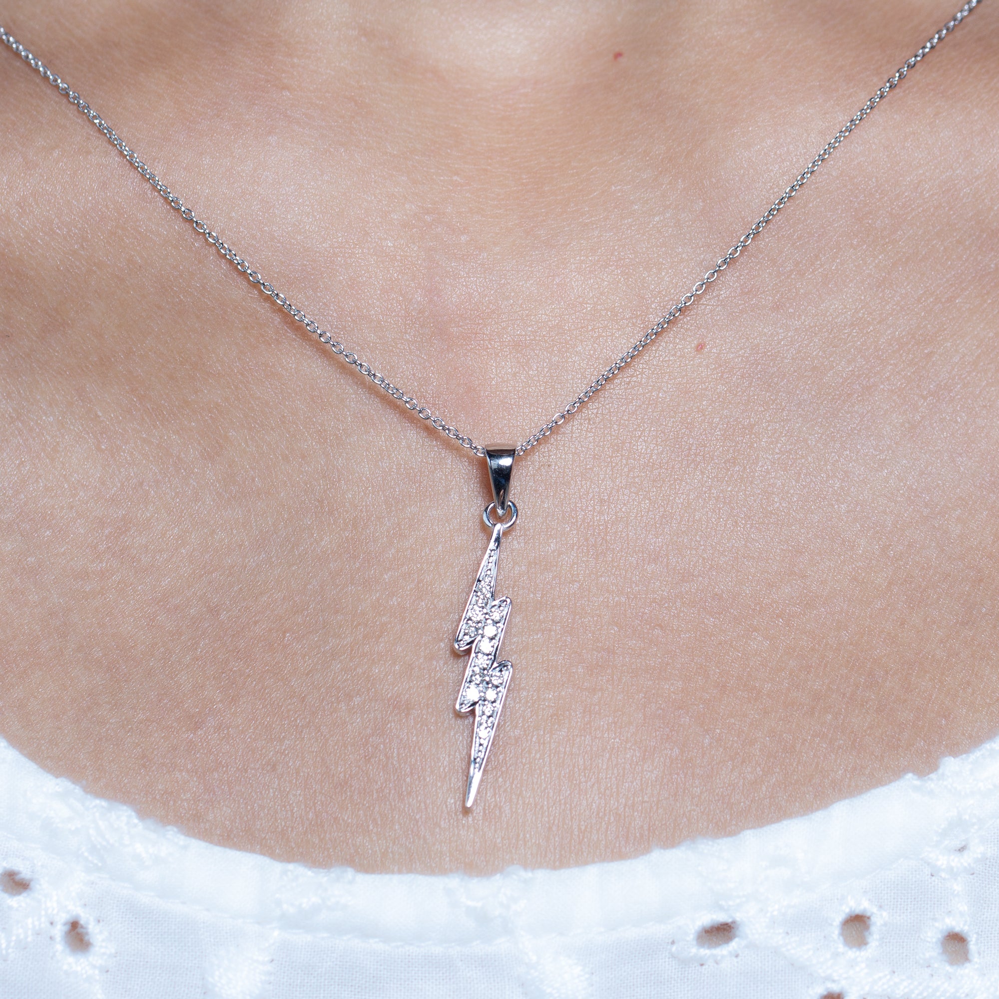 Natural Diamond Lightning Bolt Necklace for Her Natural - ( HI-SI ) - Rosec Jewels