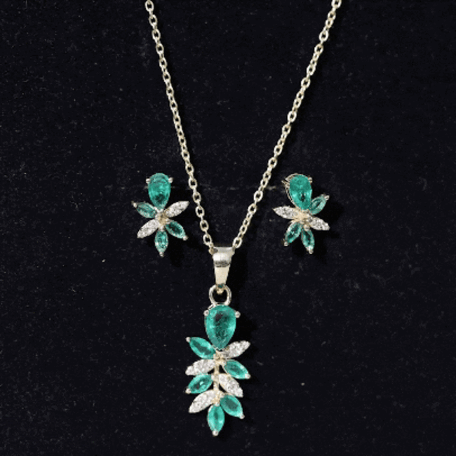 Nature Inspired Emerald and Diamond Dangle jewelry Set AAA - Rosec Jewels