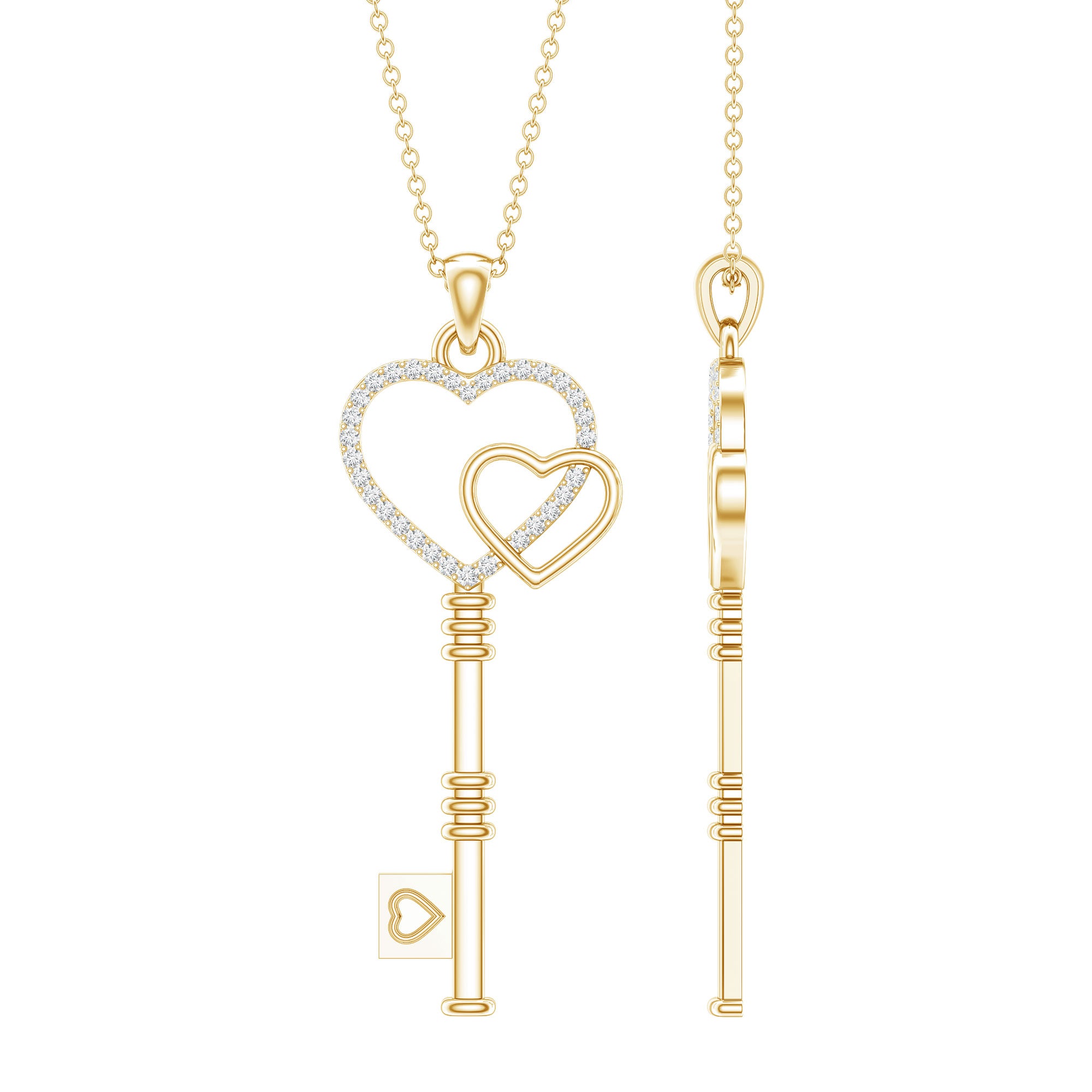 Diamond Key To My Heart Necklace for Women Natural - ( HI-SI ) - Rosec Jewels