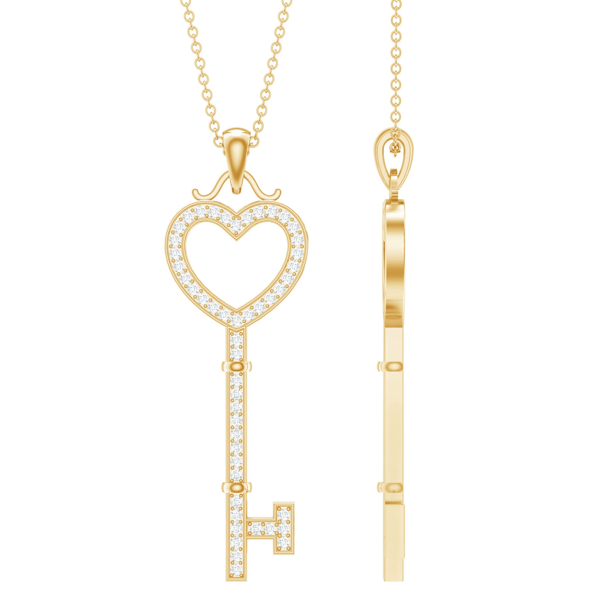 Open Heart Key Pendant with Zircon AAAA - Rosec Jewels