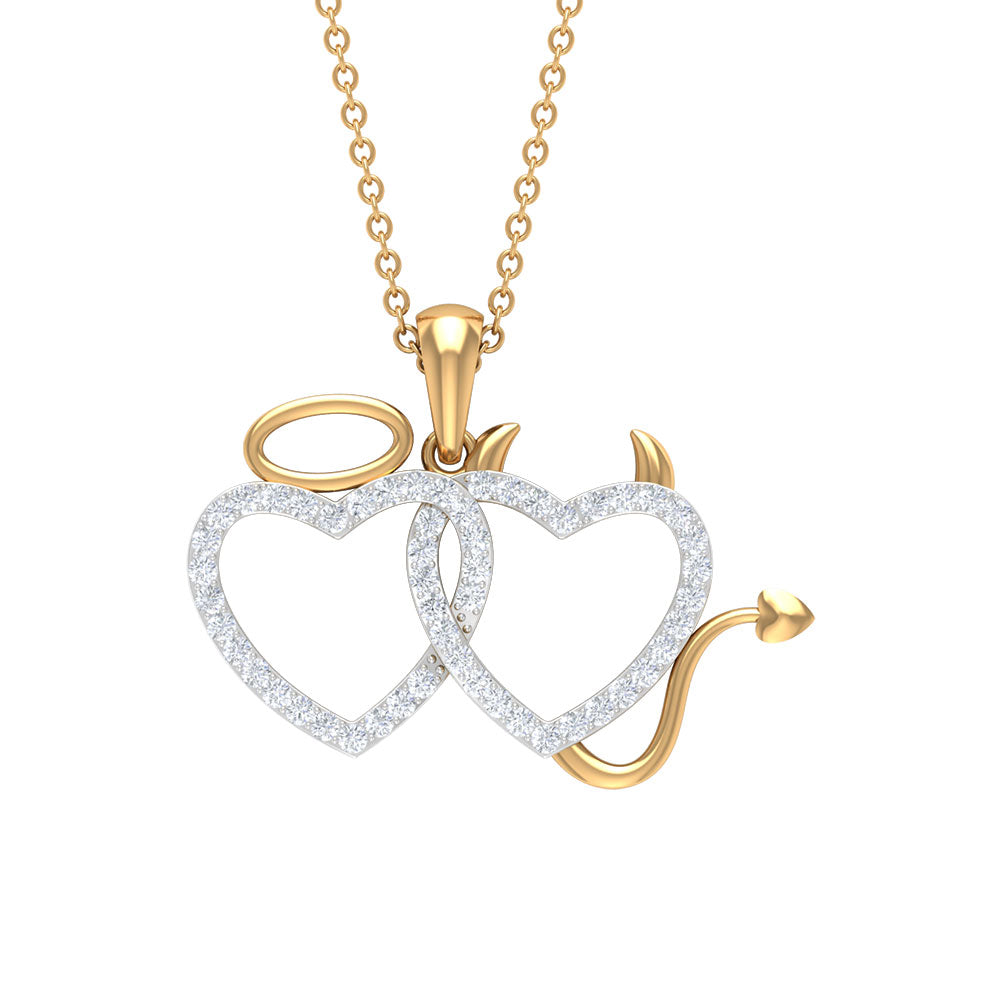 Certified Zircon Angle and Devil Twin Heart Necklace AAAA - Rosec Jewels